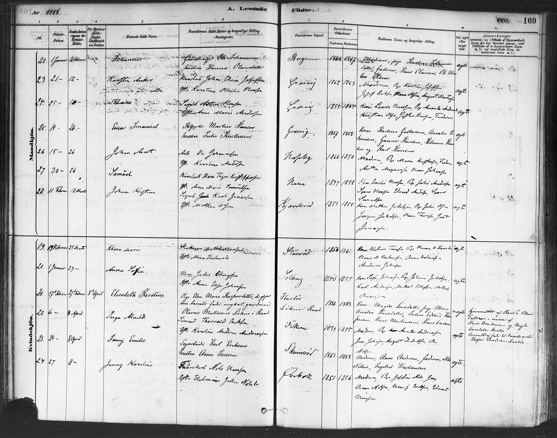 Onsøy prestekontor Kirkebøker, AV/SAO-A-10914/F/Fa/L0005: Parish register (official) no. I 5, 1878-1898, p. 169