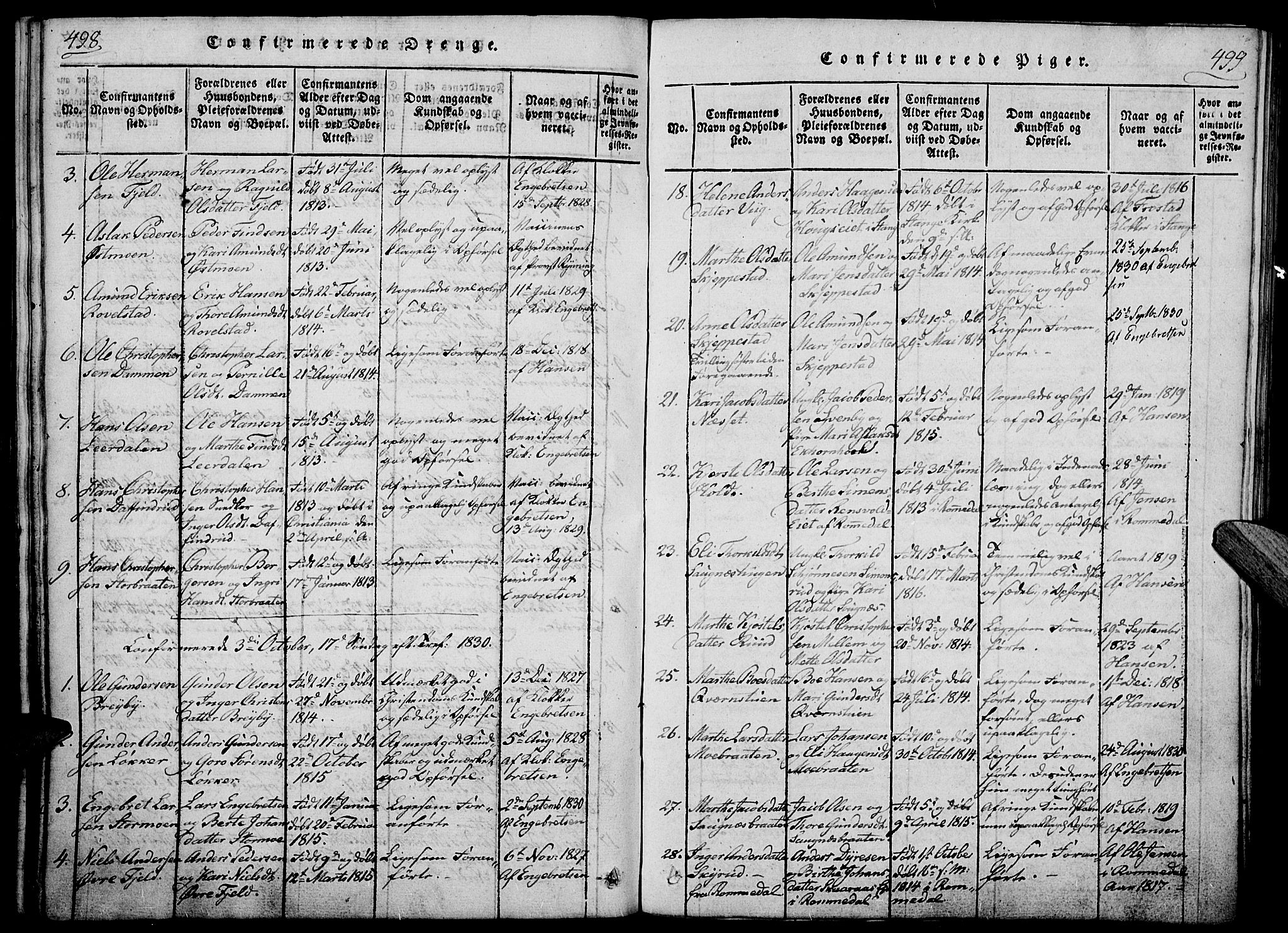 Nord-Odal prestekontor, AV/SAH-PREST-032/H/Ha/Haa/L0001: Parish register (official) no. 1, 1819-1838, p. 498-499