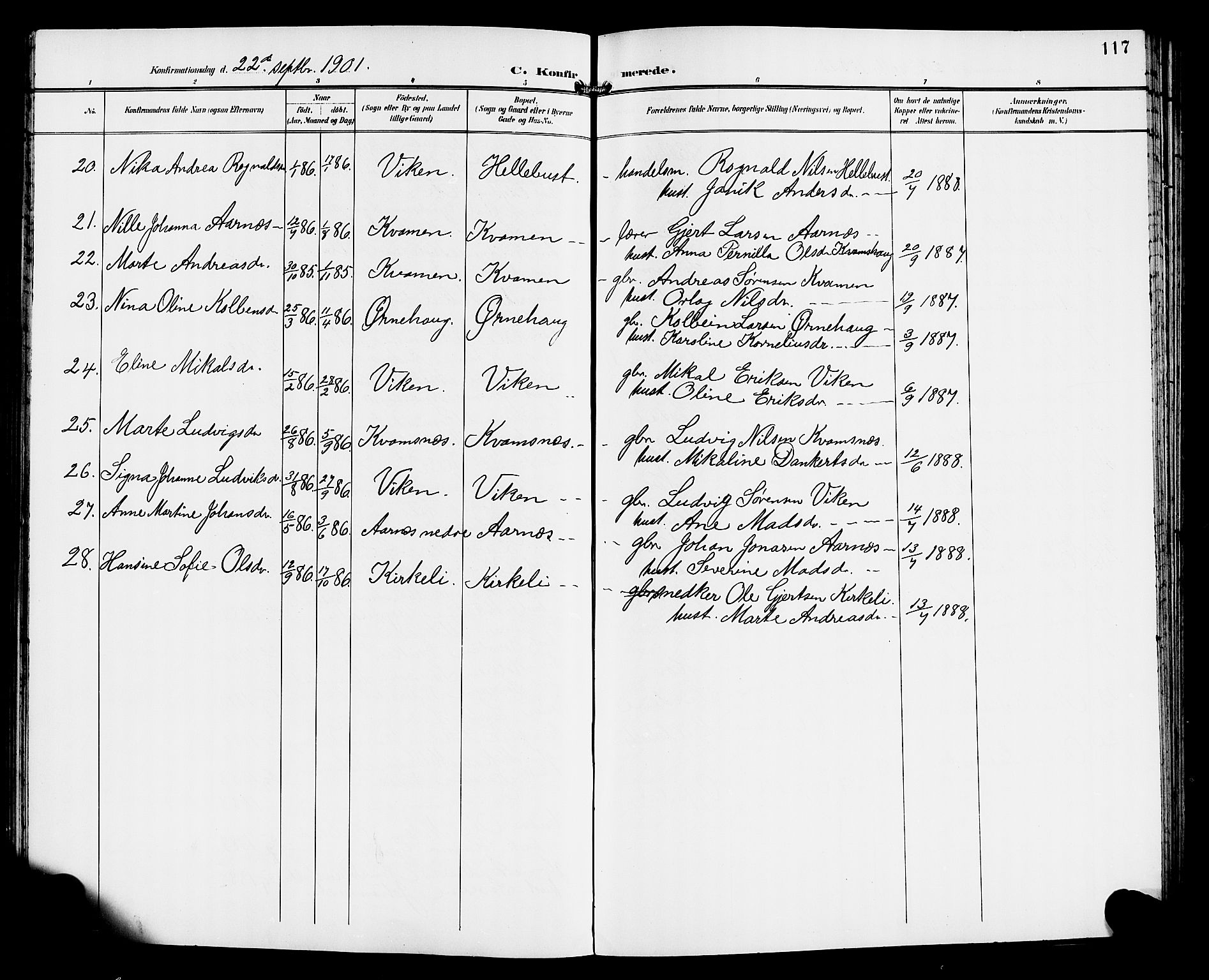 Gaular sokneprestembete, SAB/A-80001/H/Hab: Parish register (copy) no. C 4, 1895-1920, p. 117
