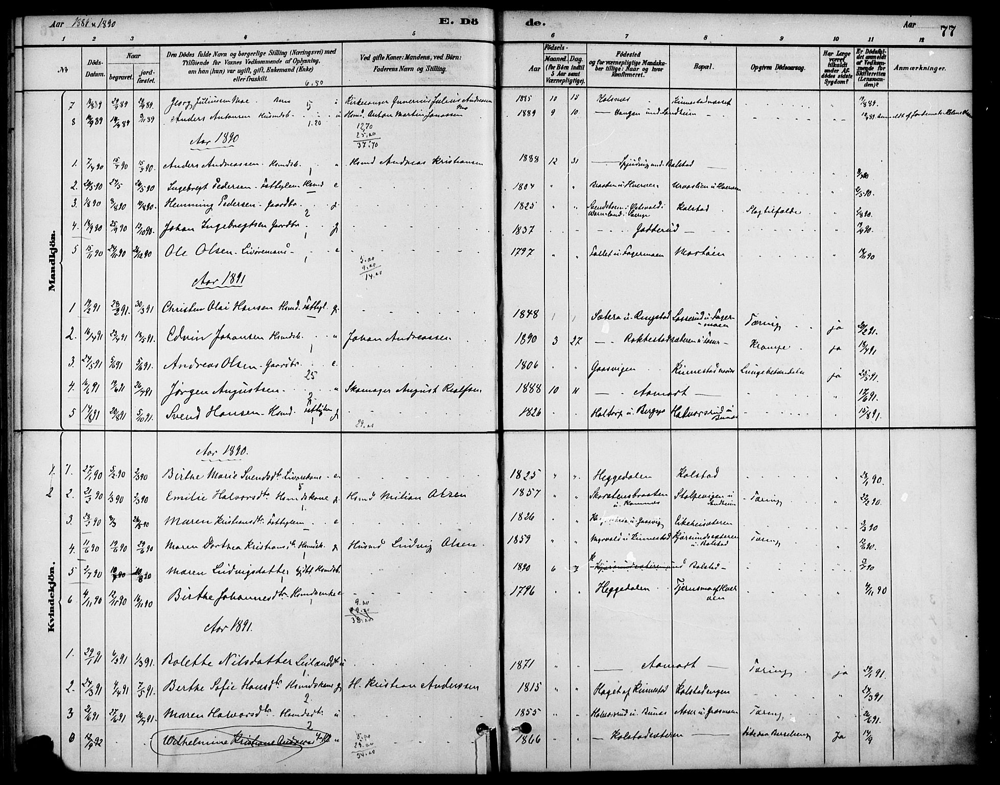 Høland prestekontor Kirkebøker, AV/SAO-A-10346a/F/Fc/L0001: Parish register (official) no. III 1, 1880-1897, p. 77