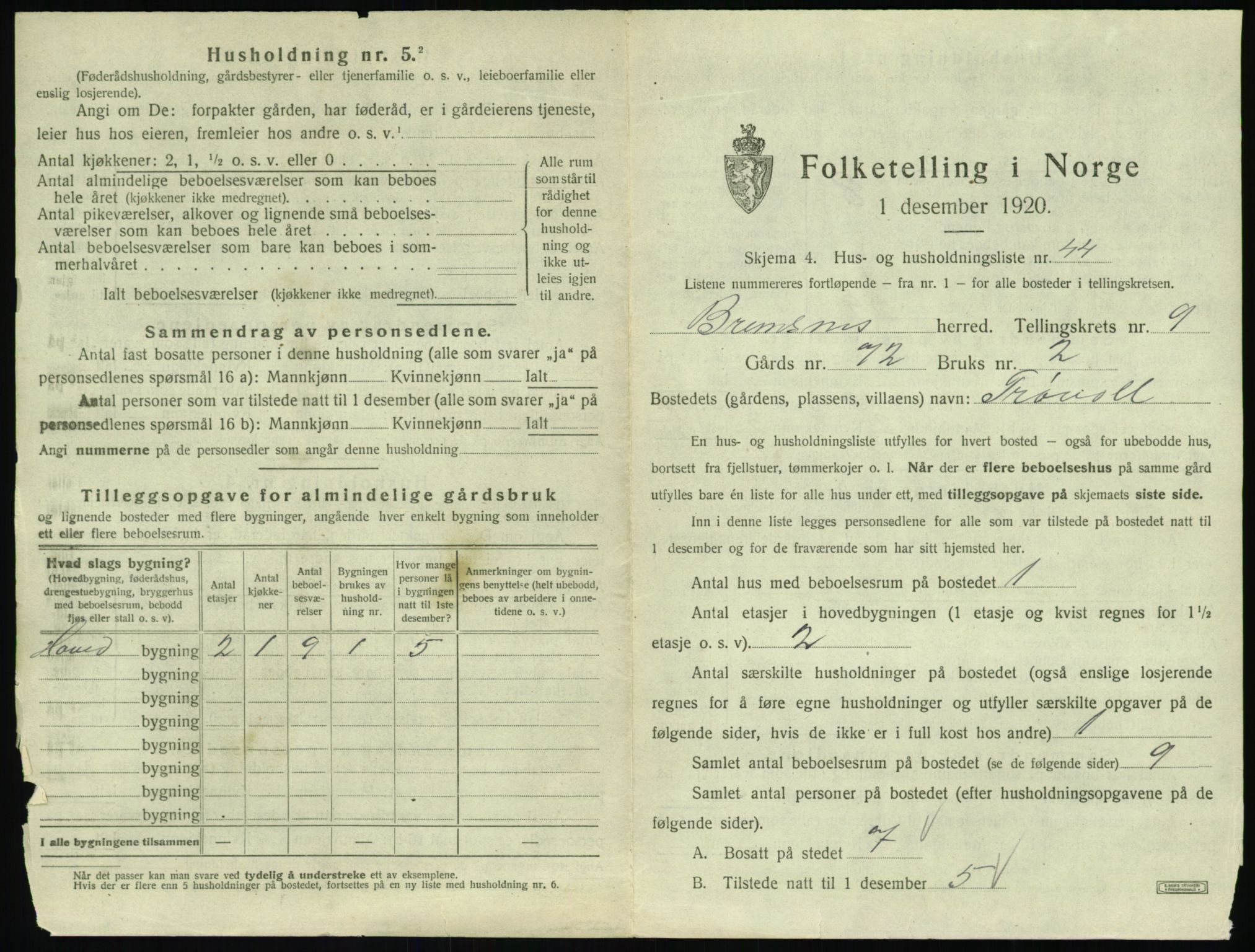 SAT, 1920 census for Bremsnes, 1920, p. 1163