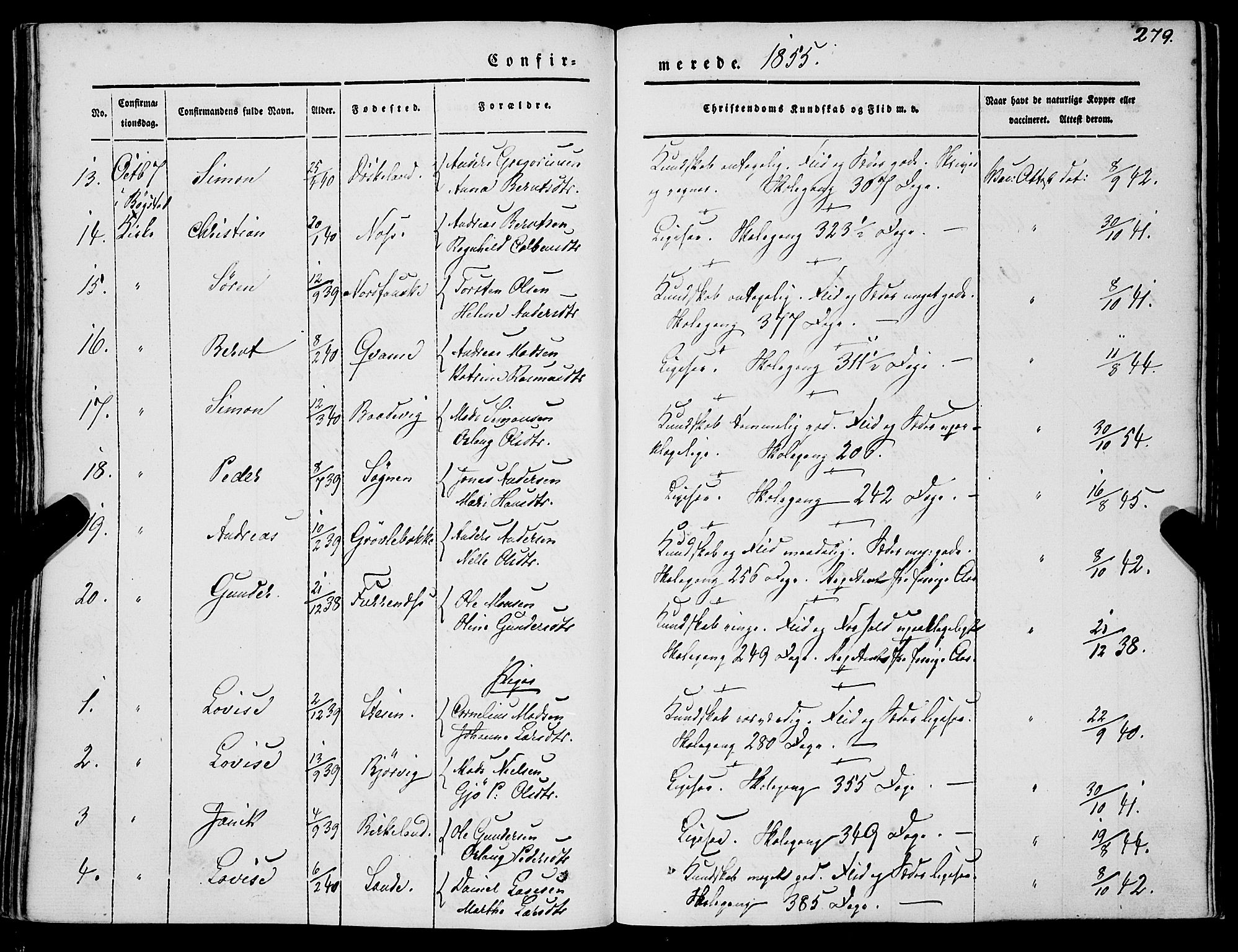 Gaular sokneprestembete, SAB/A-80001/H/Haa: Parish register (official) no. A 4I, 1840-1859, p. 279