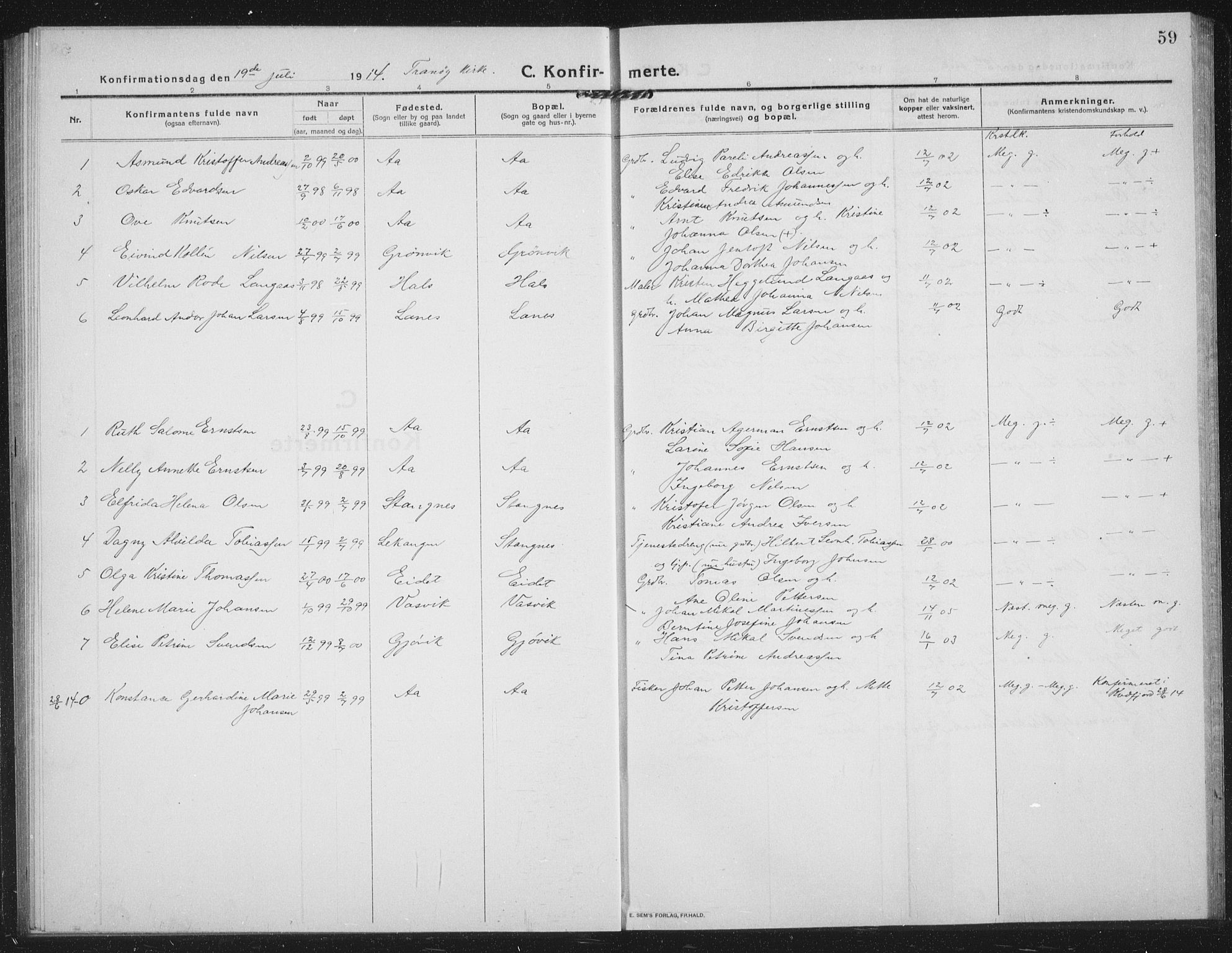 Tranøy sokneprestkontor, SATØ/S-1313/I/Ia/Iab/L0019klokker: Parish register (copy) no. 19, 1914-1940, p. 59