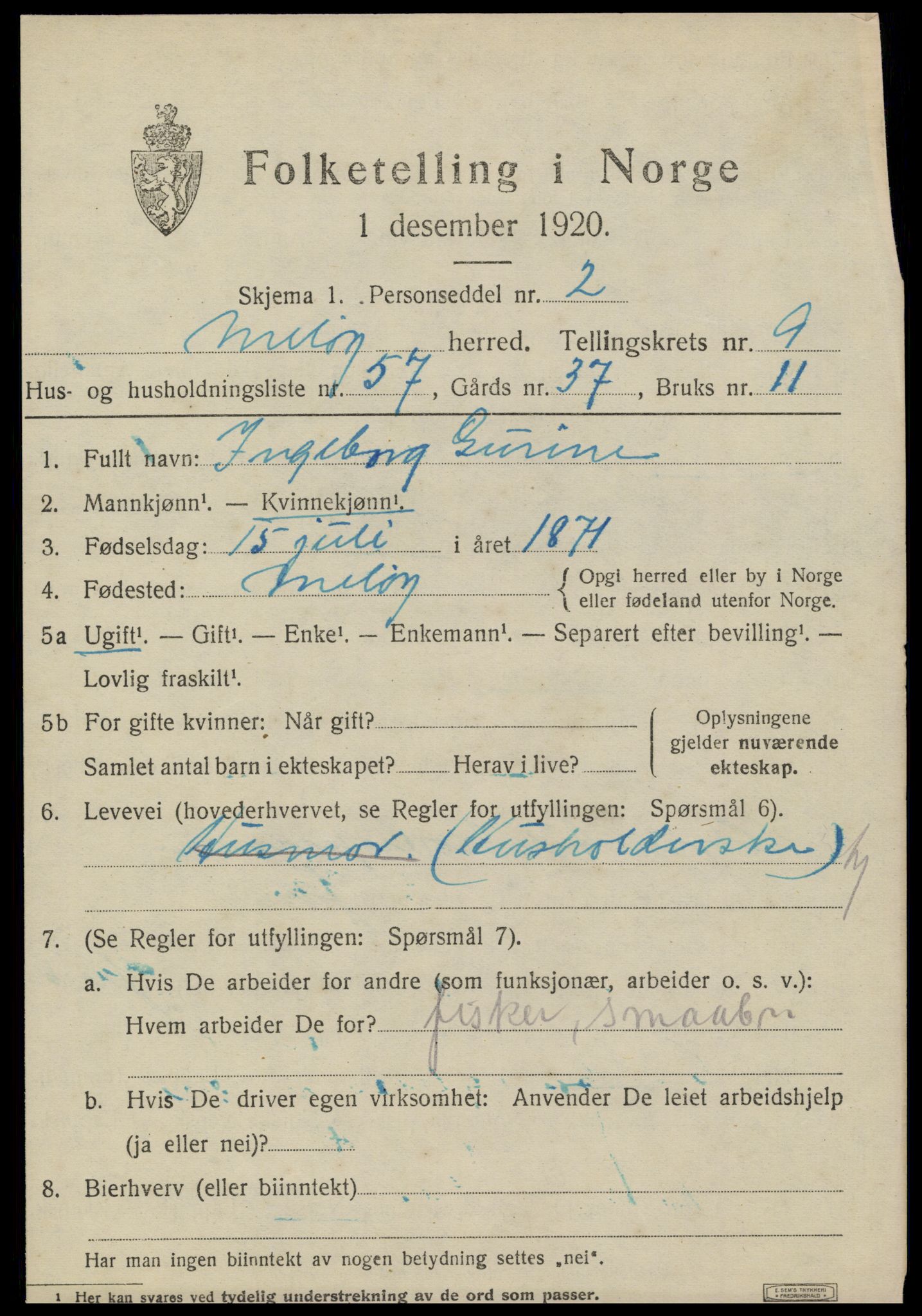 SAT, 1920 census for Meløy, 1920, p. 5163