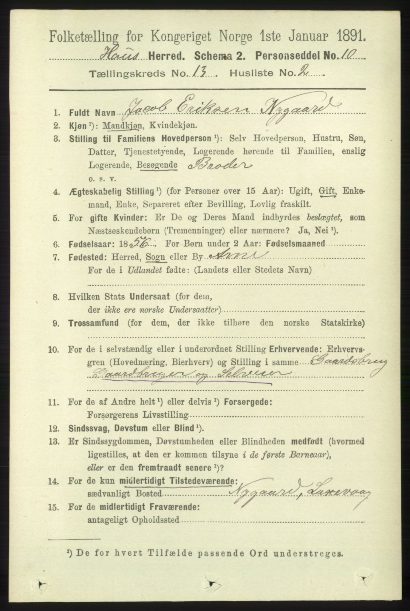 RA, 1891 census for 1250 Haus, 1891, p. 5572