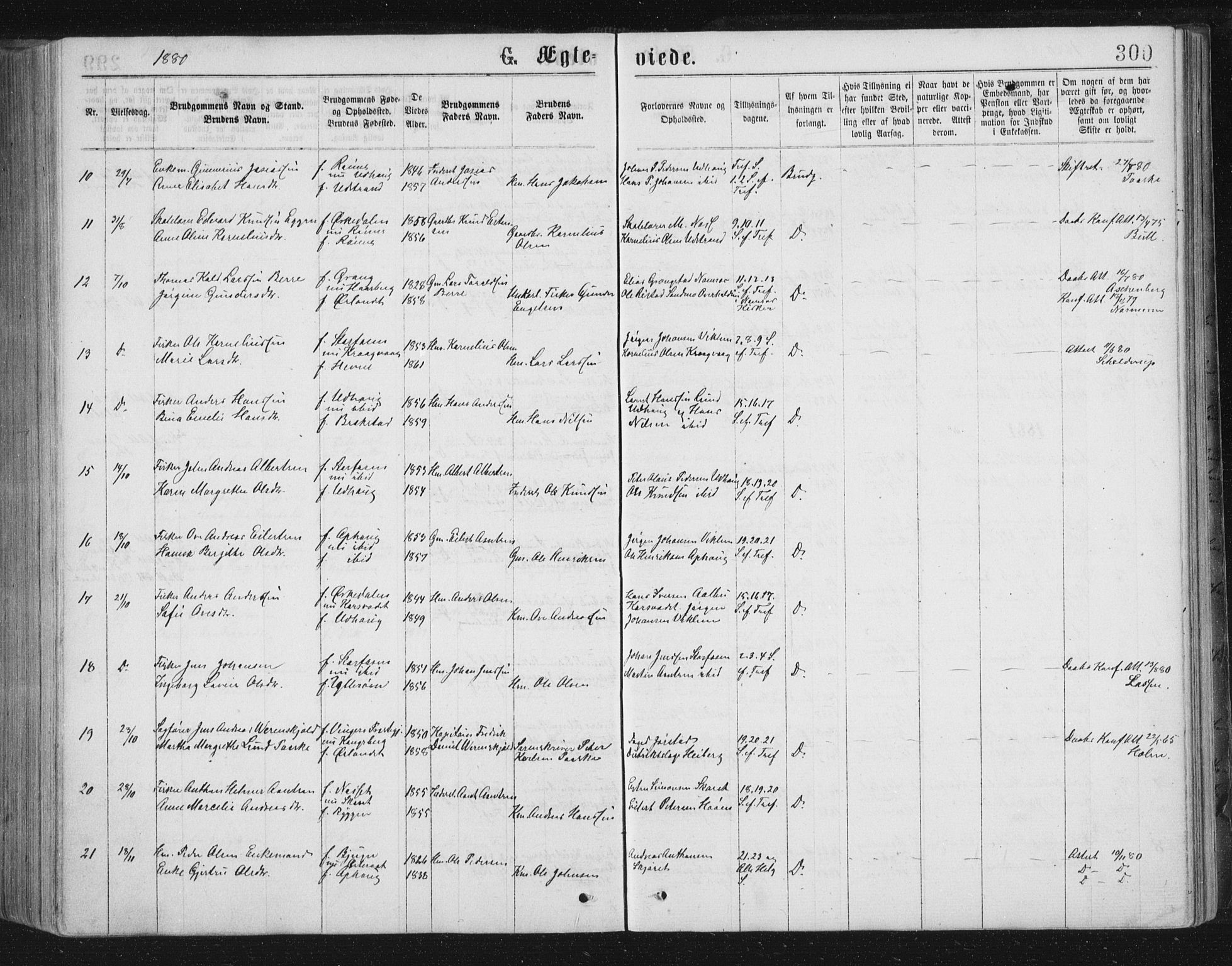 Ministerialprotokoller, klokkerbøker og fødselsregistre - Sør-Trøndelag, SAT/A-1456/659/L0745: Parish register (copy) no. 659C02, 1869-1892, p. 300