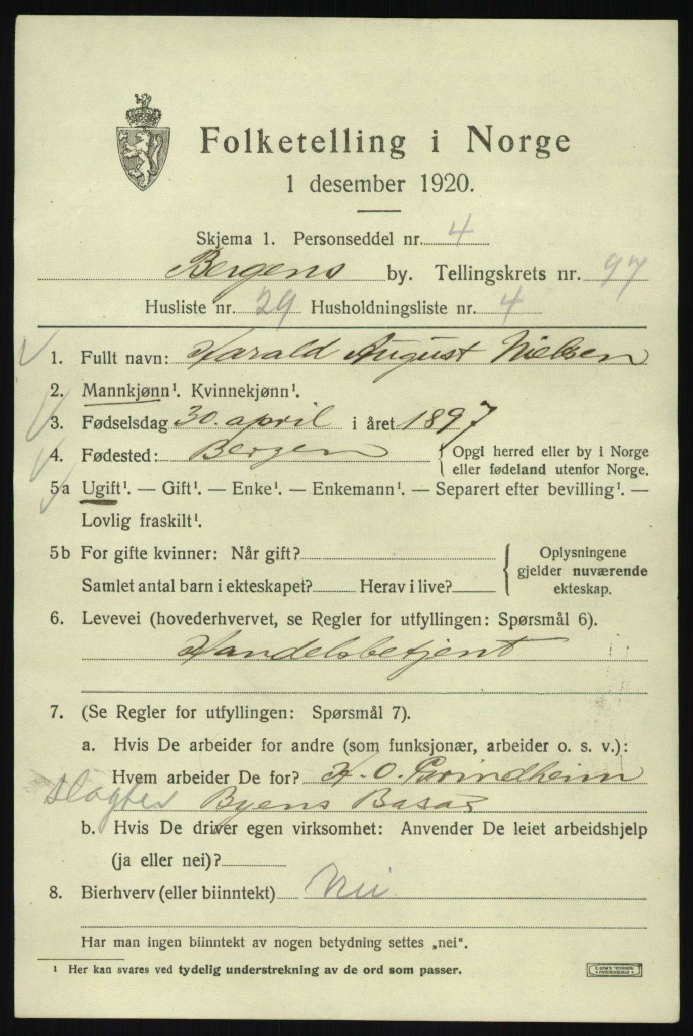 SAB, 1920 census for Bergen, 1920, p. 172072