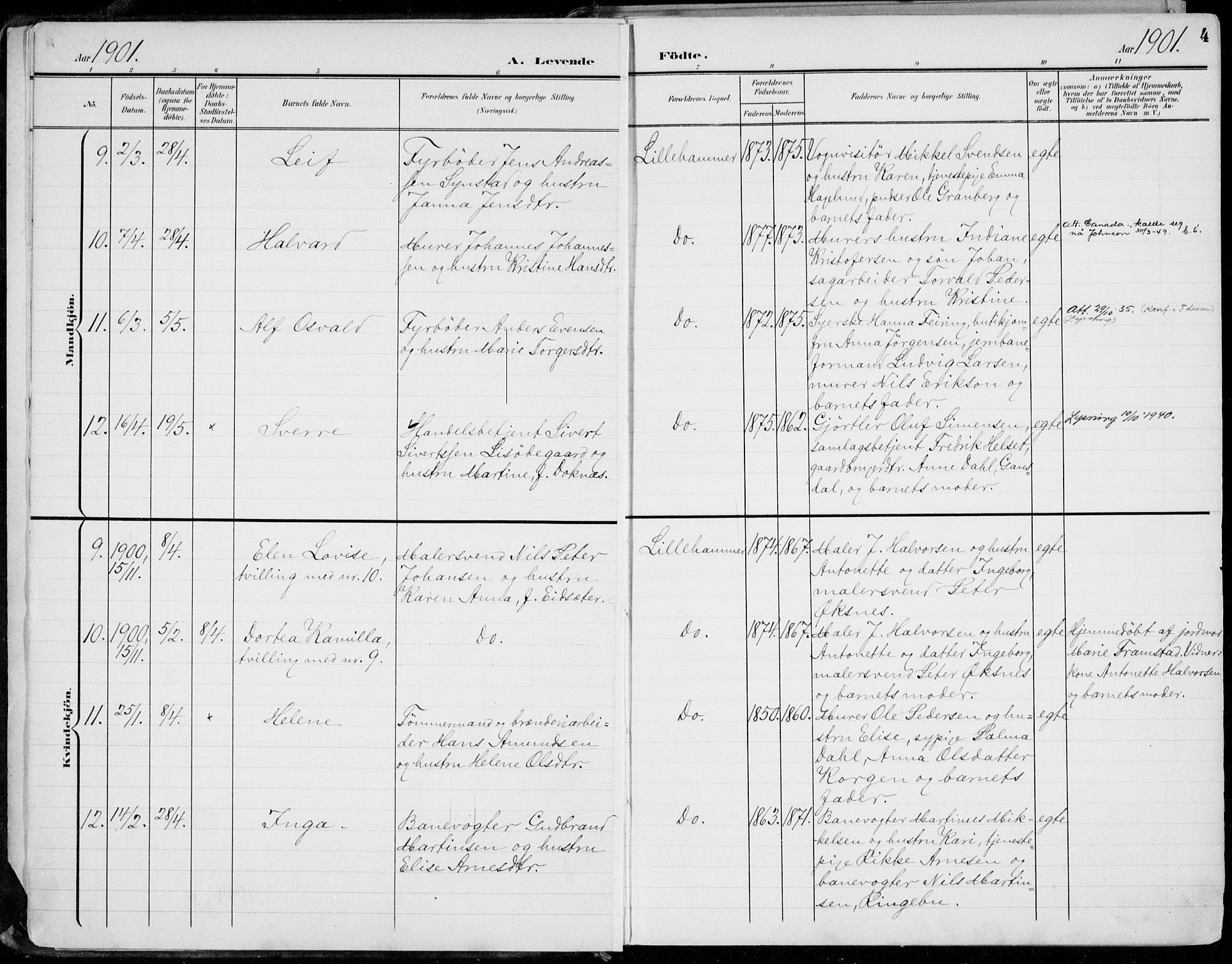 Lillehammer prestekontor, AV/SAH-PREST-088/H/Ha/Haa/L0001: Parish register (official) no. 1, 1901-1916, p. 4