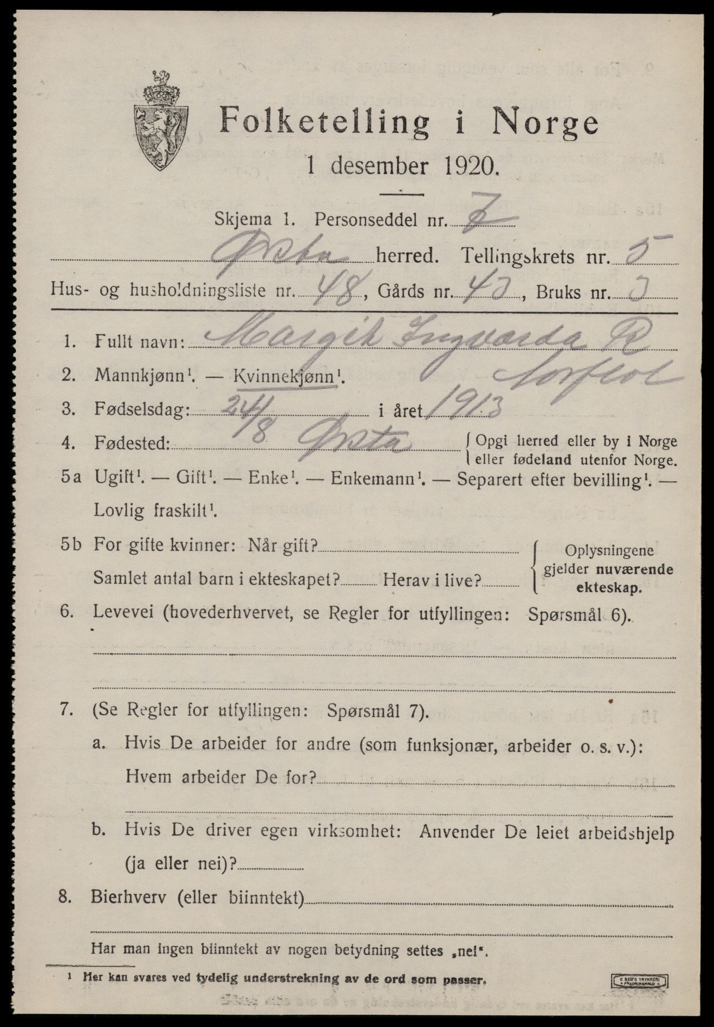 SAT, 1920 census for Ørsta, 1920, p. 4786