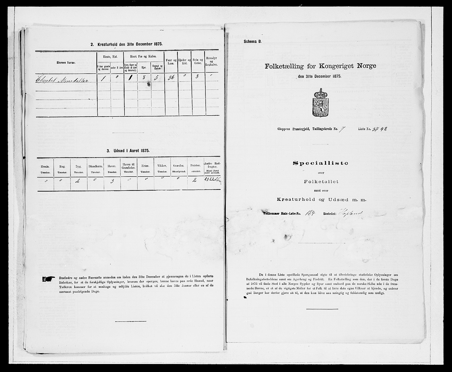 SAB, 1875 Census for 1445P Gloppen, 1875, p. 853