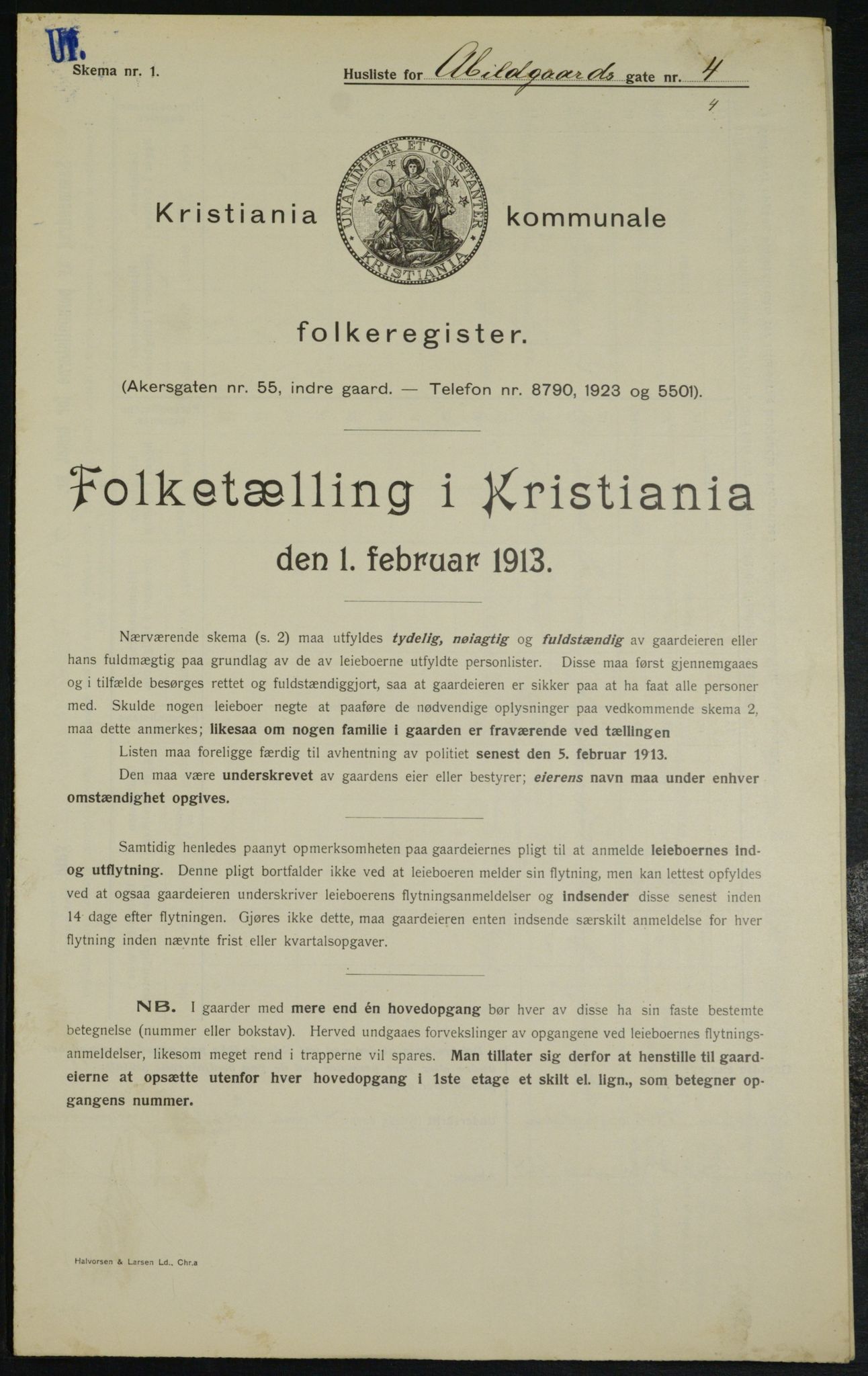 OBA, Municipal Census 1913 for Kristiania, 1913, p. 13