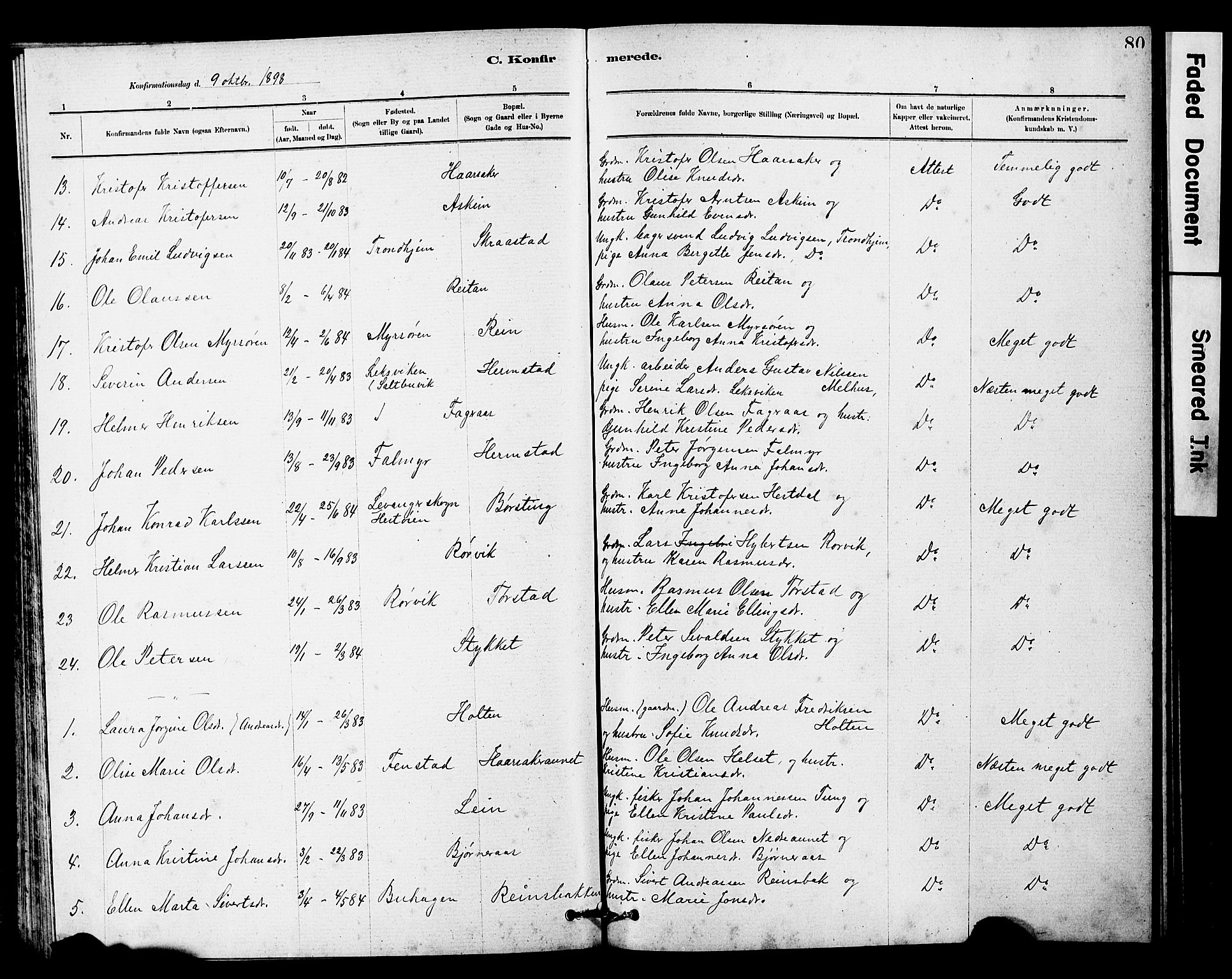 Ministerialprotokoller, klokkerbøker og fødselsregistre - Sør-Trøndelag, AV/SAT-A-1456/646/L0628: Parish register (copy) no. 646C01, 1880-1903, p. 80