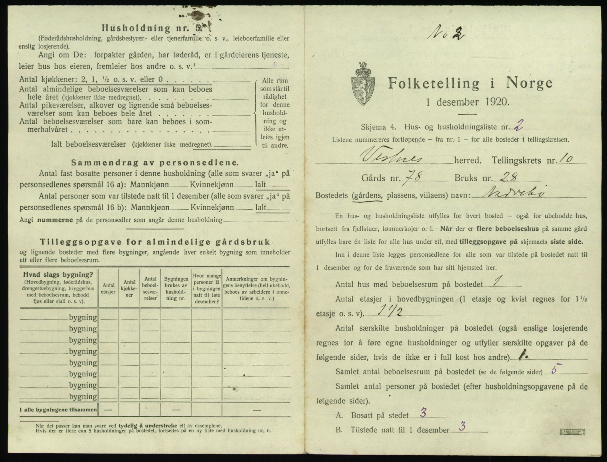 SAT, 1920 census for Vestnes, 1920, p. 1049