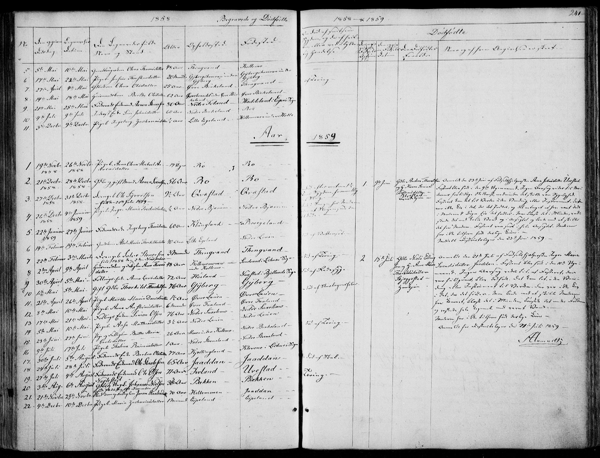 Hægebostad sokneprestkontor, SAK/1111-0024/F/Fa/Faa/L0004: Parish register (official) no. A 4, 1834-1864, p. 241