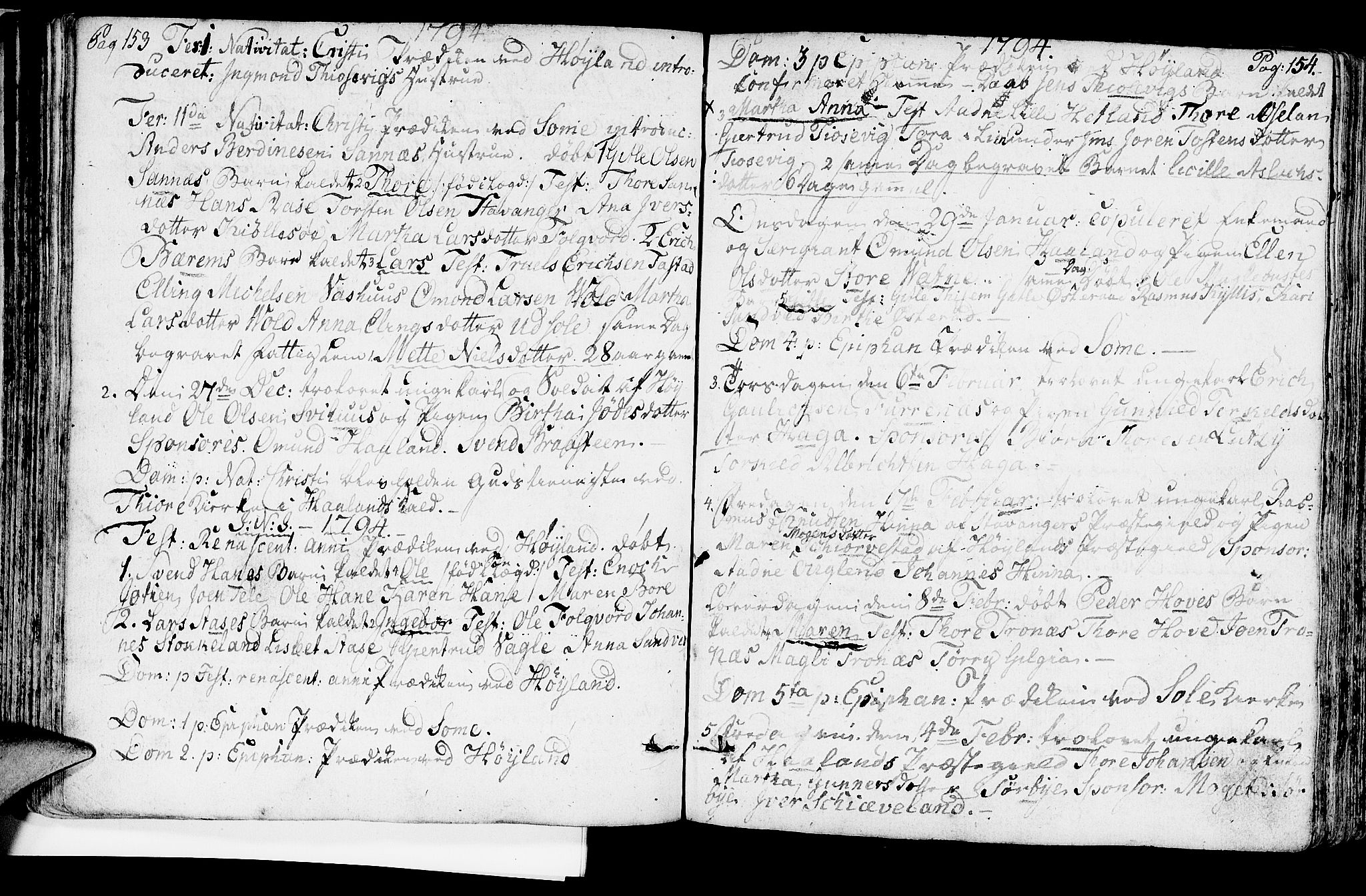 Høyland sokneprestkontor, SAST/A-101799/001/30BA/L0004: Parish register (official) no. A 4, 1784-1803, p. 153-154