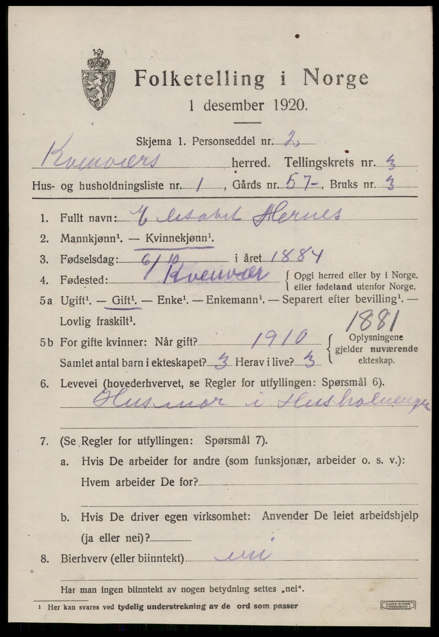 SAT, 1920 census for Kvenvær, 1920, p. 990