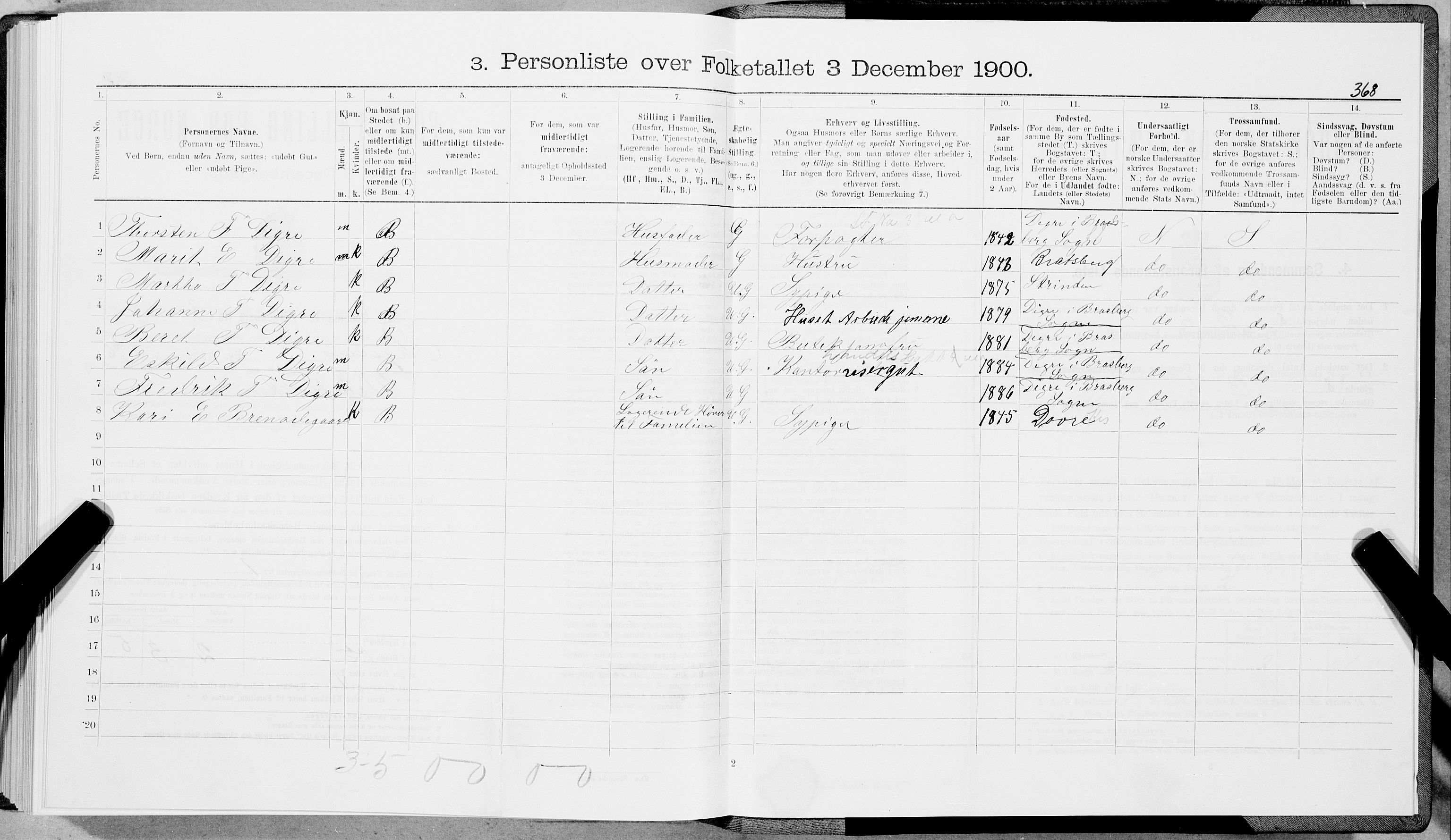 SAT, 1900 census for Trondheim, 1900, p. 15225