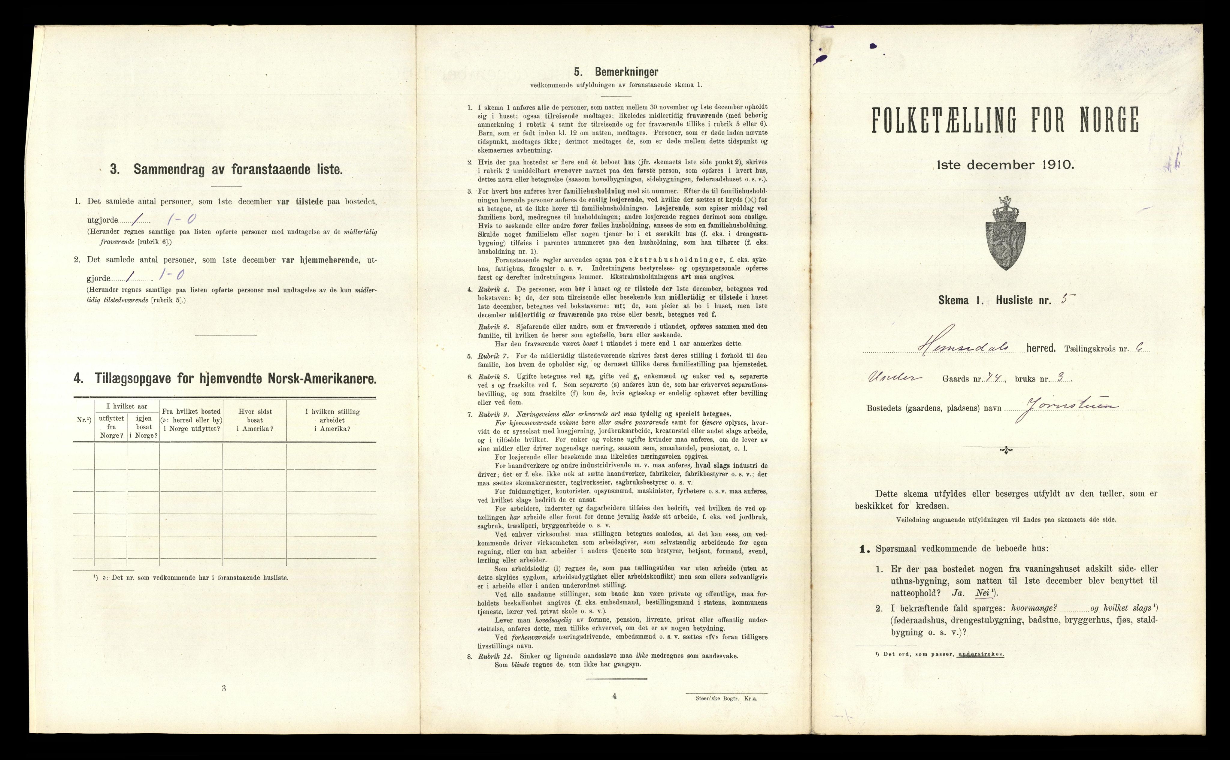 RA, 1910 census for Hemsedal, 1910, p. 358