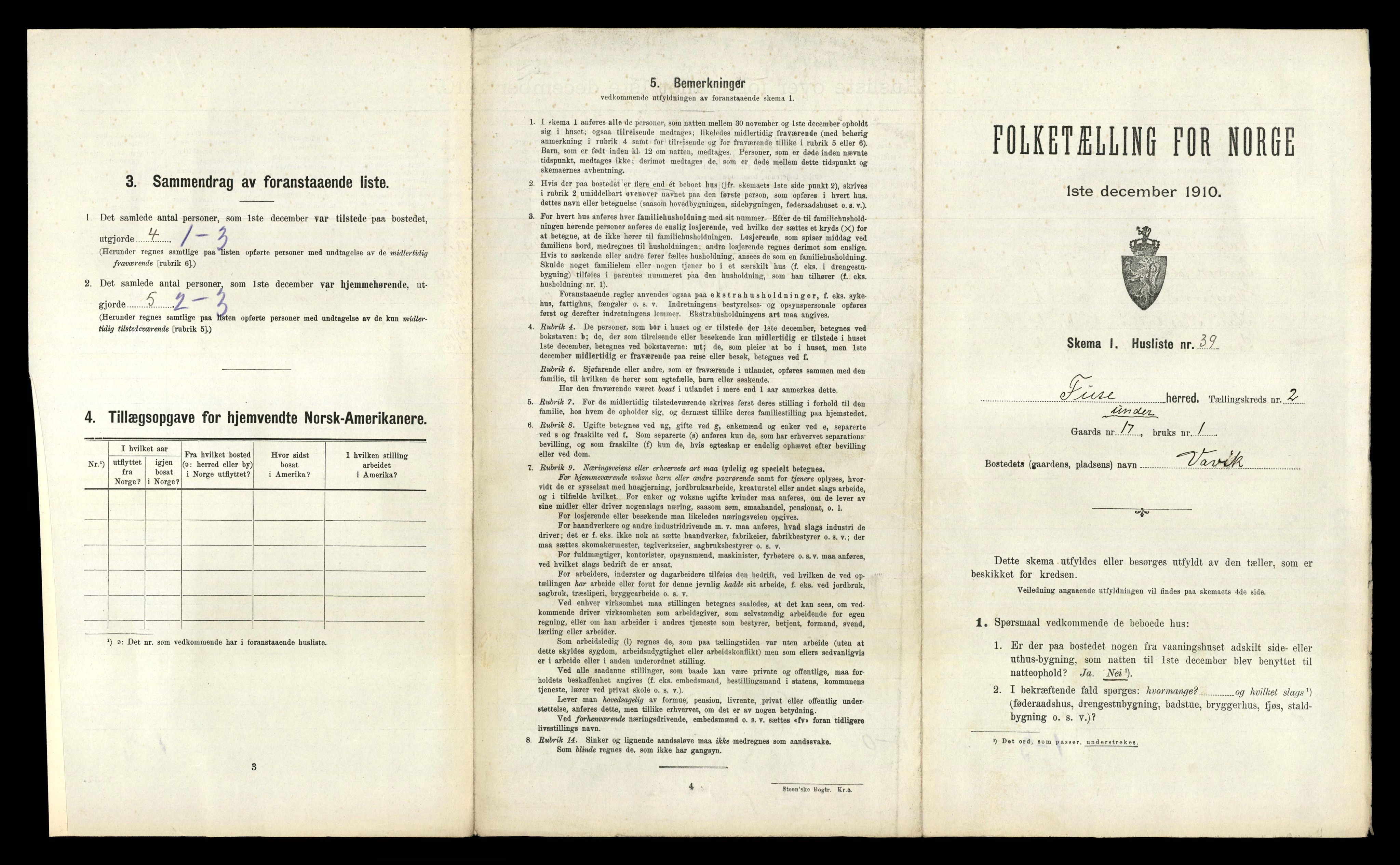 RA, 1910 census for Fusa, 1910, p. 182