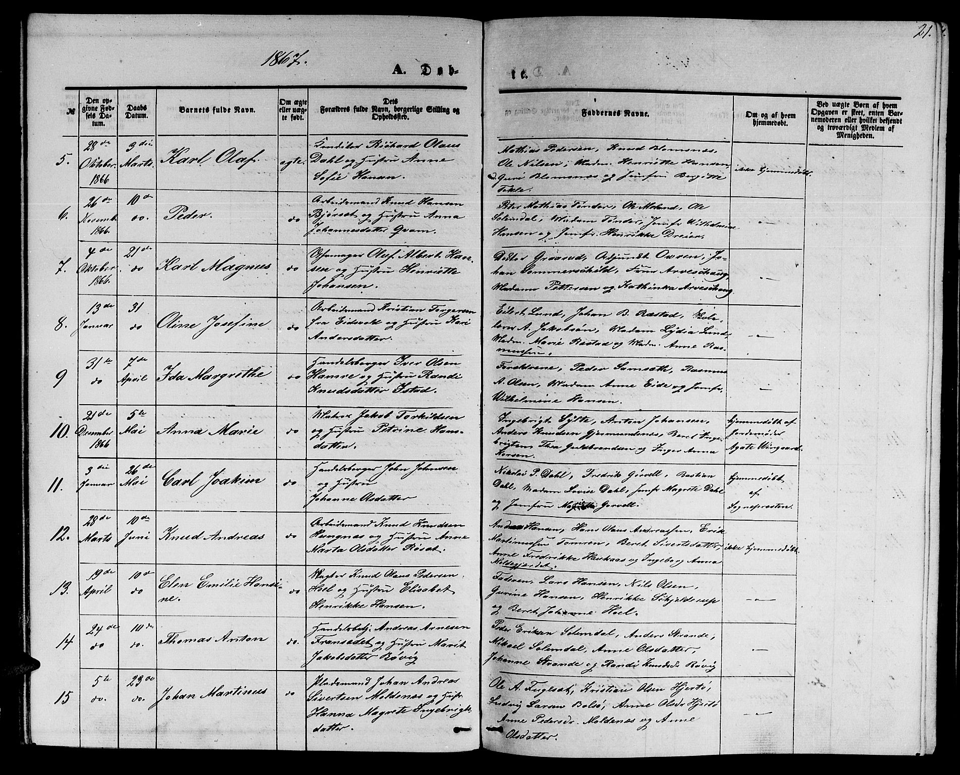 Ministerialprotokoller, klokkerbøker og fødselsregistre - Møre og Romsdal, AV/SAT-A-1454/558/L0701: Parish register (copy) no. 558C02, 1862-1879, p. 21