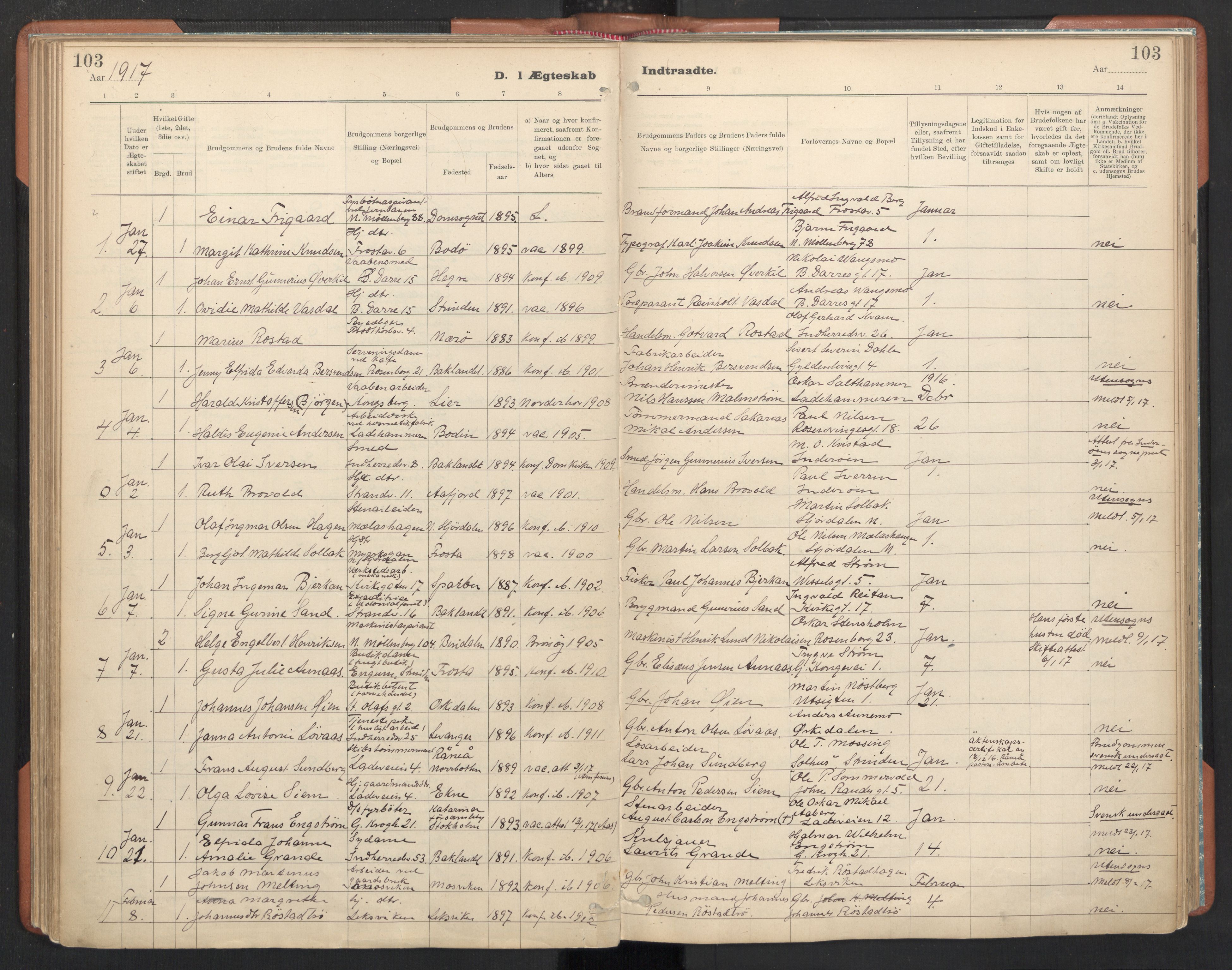 Ministerialprotokoller, klokkerbøker og fødselsregistre - Sør-Trøndelag, SAT/A-1456/605/L0244: Parish register (official) no. 605A06, 1908-1954, p. 103