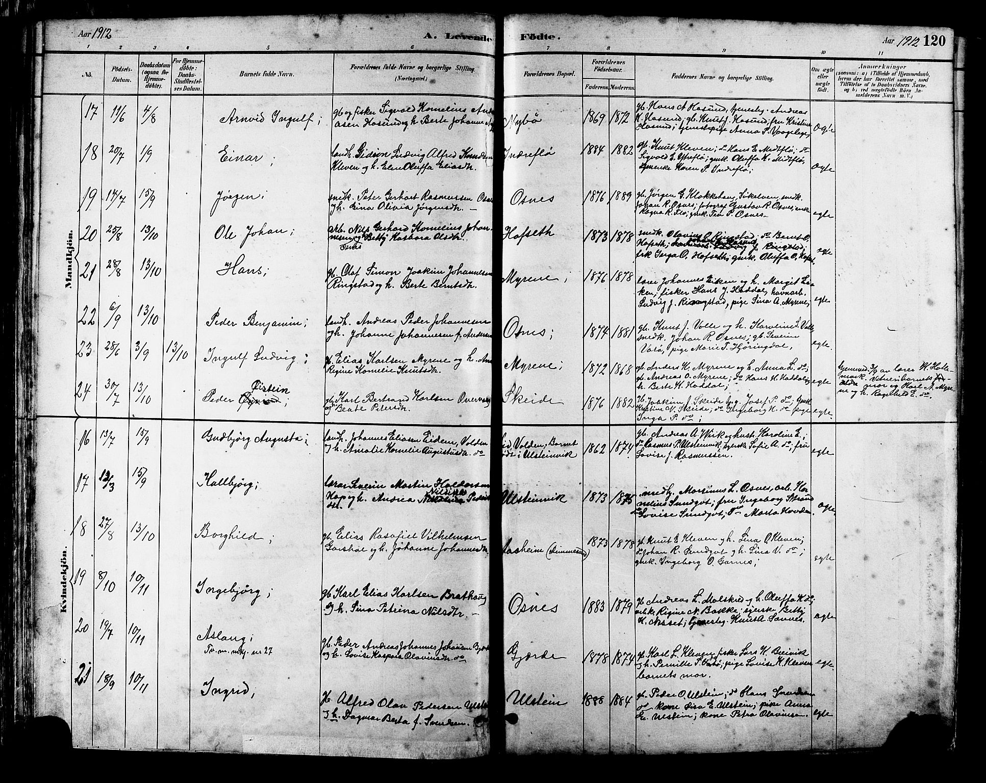 Ministerialprotokoller, klokkerbøker og fødselsregistre - Møre og Romsdal, AV/SAT-A-1454/509/L0112: Parish register (copy) no. 509C02, 1883-1922, p. 120