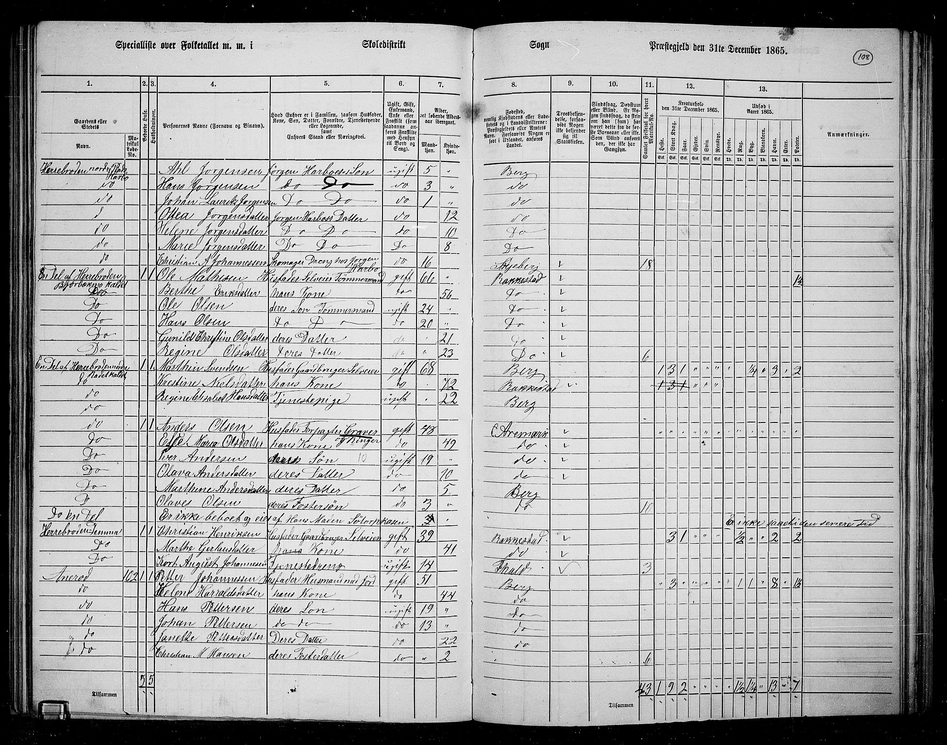 RA, 1865 census for Berg, 1865, p. 97