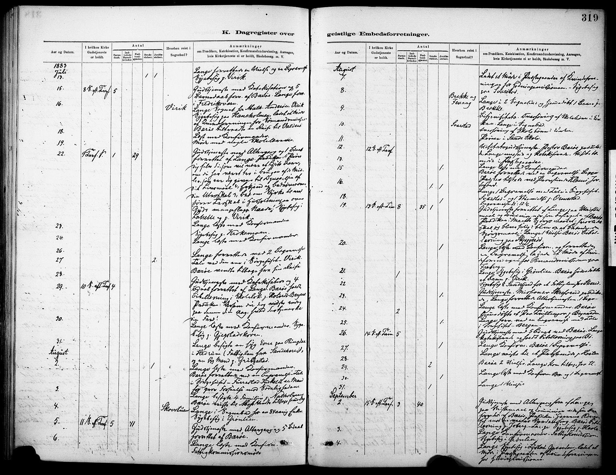 Sandar kirkebøker, AV/SAKO-A-243/F/Fa/L0013: Parish register (official) no. 13, 1883-1895, p. 319