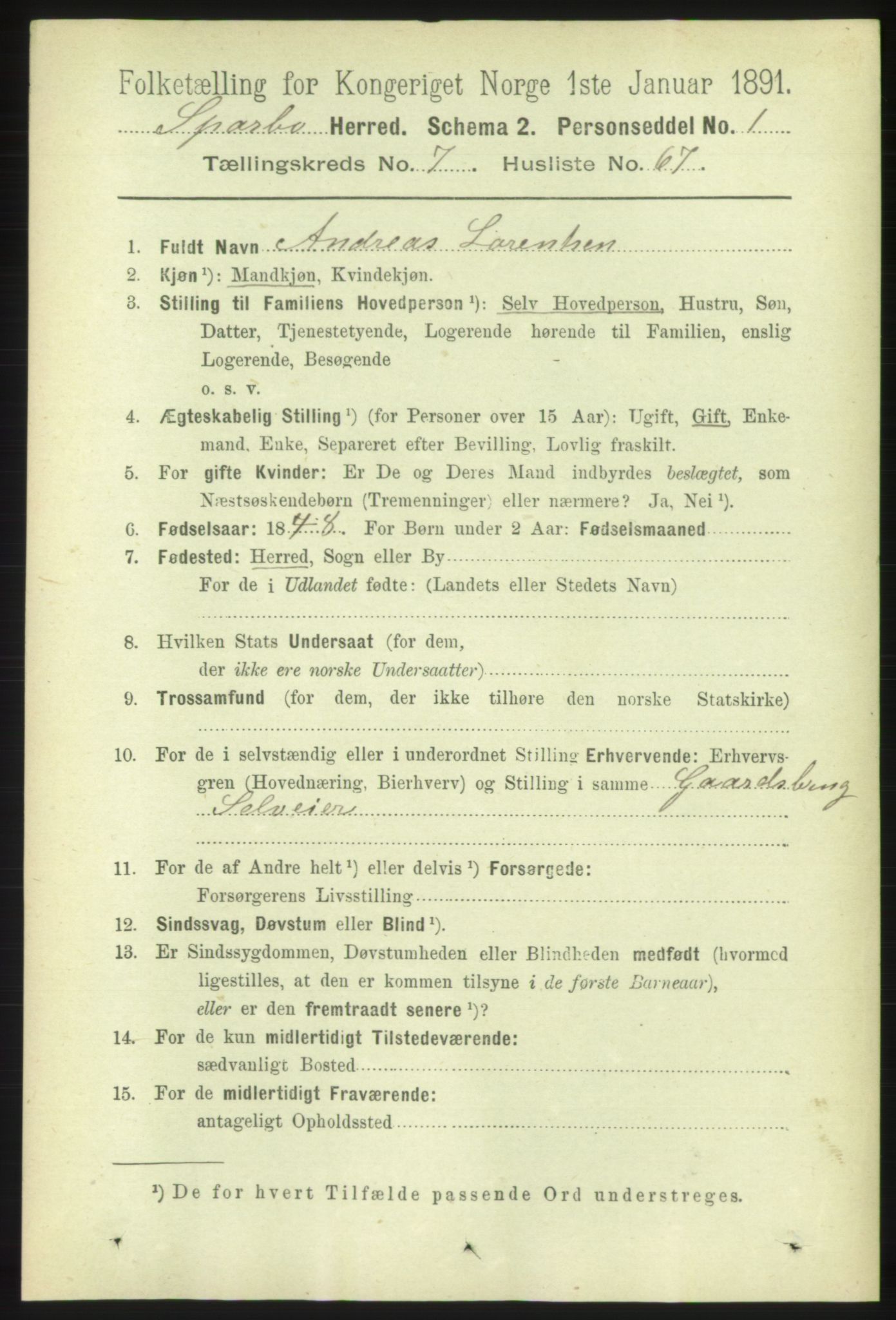 RA, 1891 census for 1731 Sparbu, 1891, p. 2749