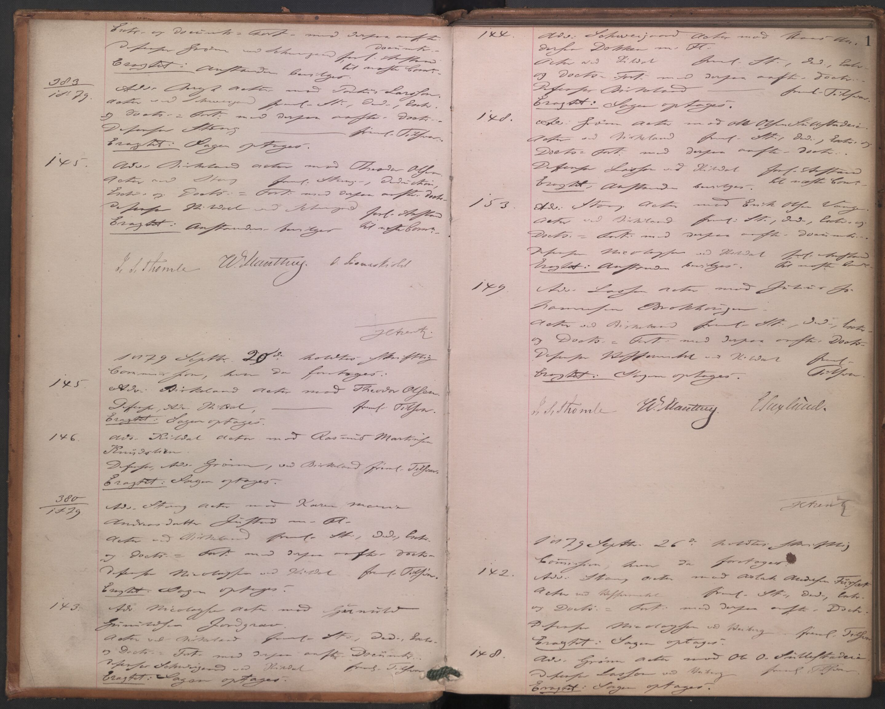 Høyesterett, AV/RA-S-1002/E/Ef/L0014: Protokoll over saker som gikk til skriftlig behandling, 1879-1884, p. 1a