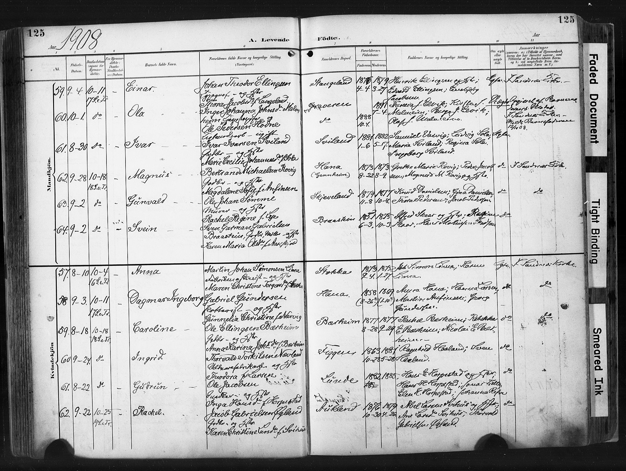 Høyland sokneprestkontor, AV/SAST-A-101799/001/30BA/L0015: Parish register (official) no. A 14, 1899-1911, p. 125