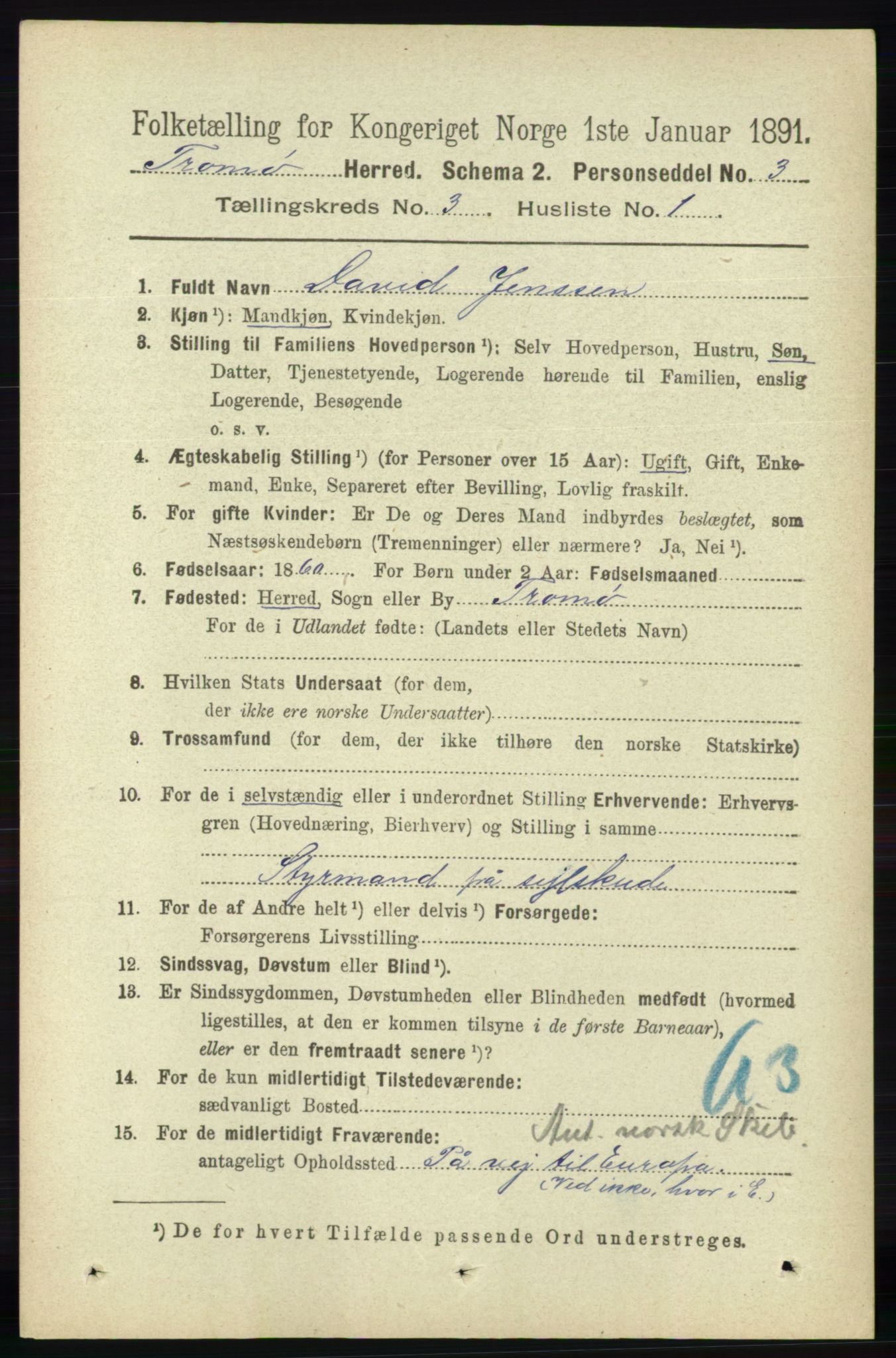 RA, 1891 census for 0921 Tromøy, 1891, p. 961