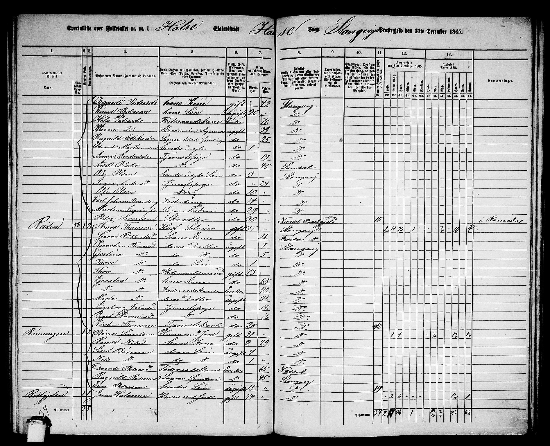 RA, 1865 census for Stangvik, 1865, p. 125