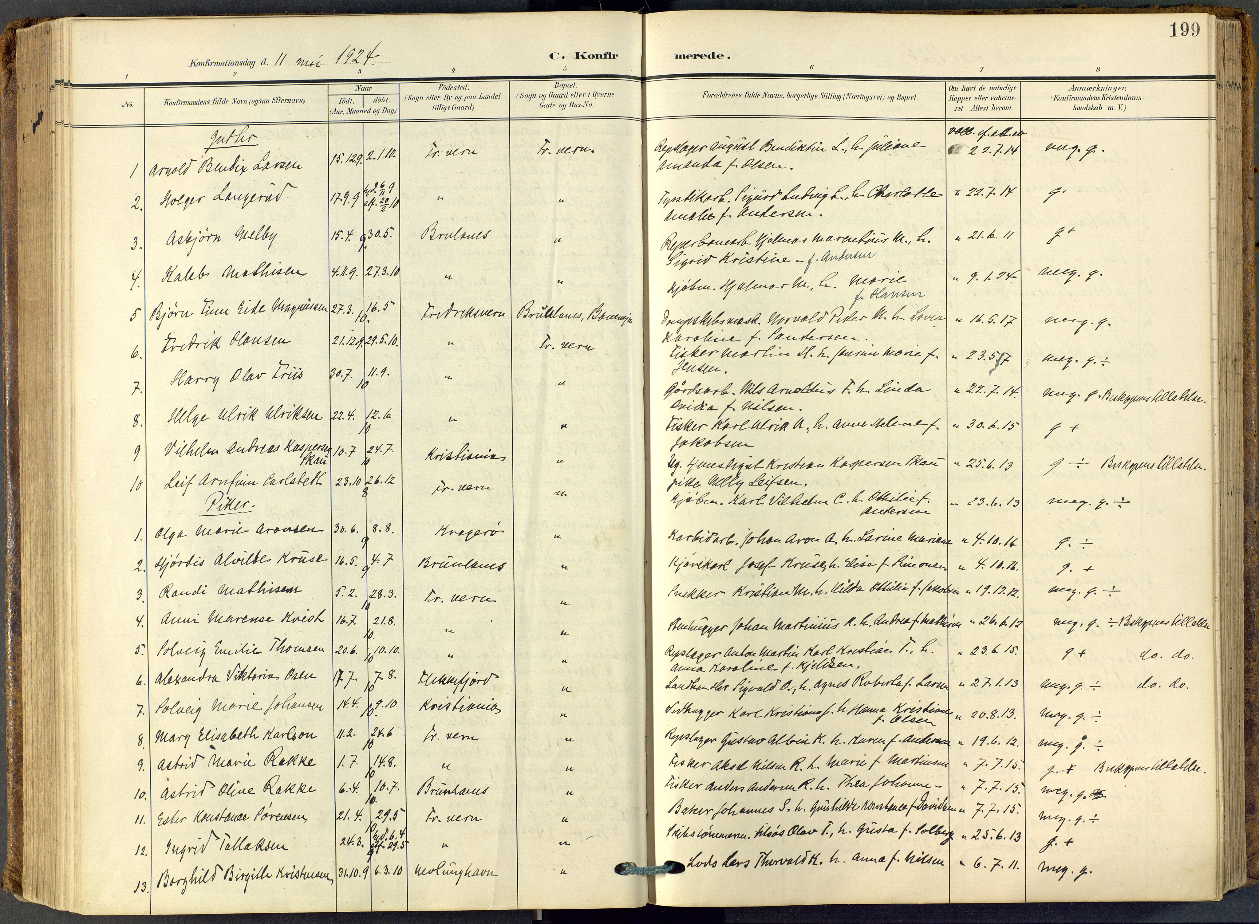 Stavern kirkebøker, SAKO/A-318/F/Fa/L0009: Parish register (official) no. 9, 1906-1955, p. 199