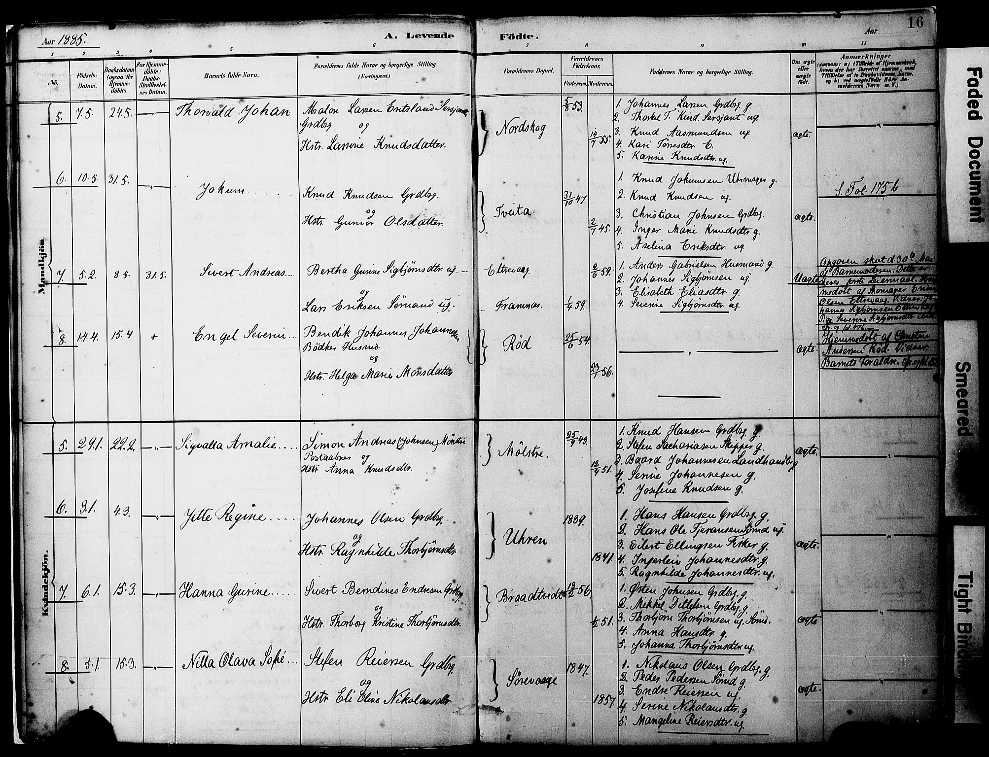 Sveio Sokneprestembete, SAB/A-78501/H/Haa: Parish register (official) no. B 2, 1883-1894, p. 16