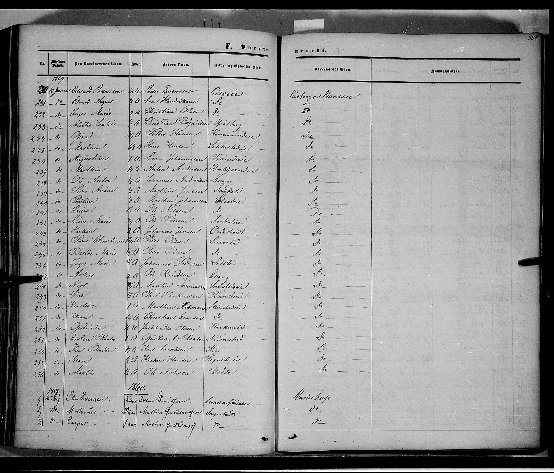 Østre Toten prestekontor, SAH/PREST-104/H/Ha/Haa/L0004: Parish register (official) no. 4, 1857-1865, p. 386