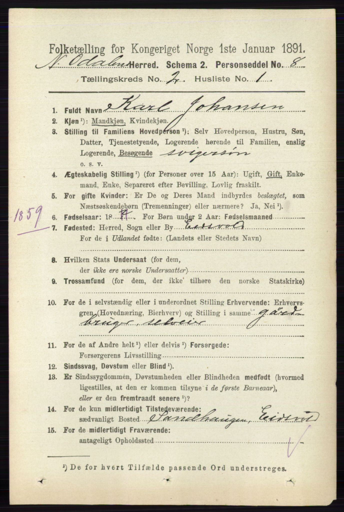 RA, 1891 census for 0418 Nord-Odal, 1891, p. 439