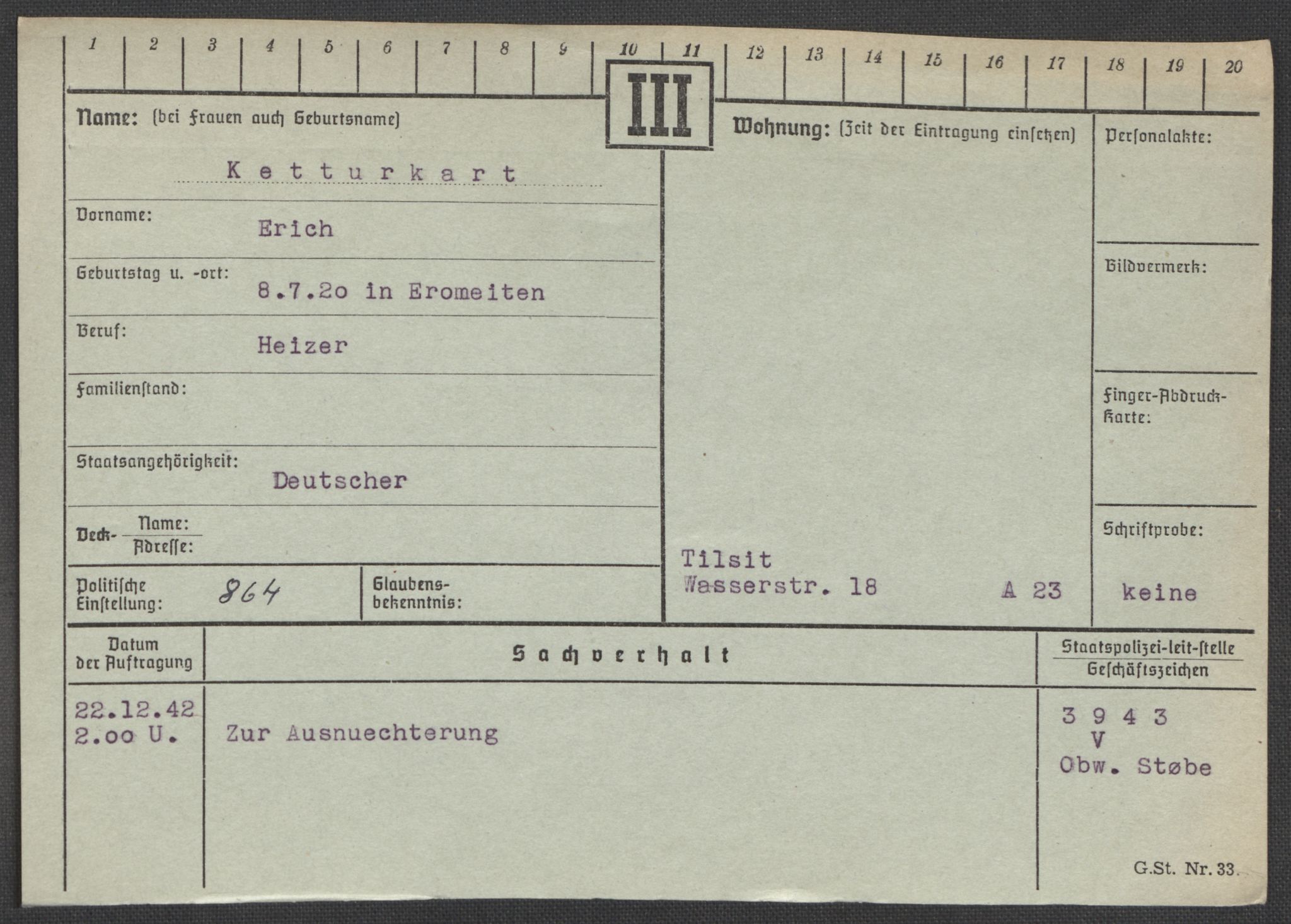 Befehlshaber der Sicherheitspolizei und des SD, AV/RA-RAFA-5969/E/Ea/Eaa/L0005: Register over norske fanger i Møllergata 19: Hø-Kj, 1940-1945, p. 1321