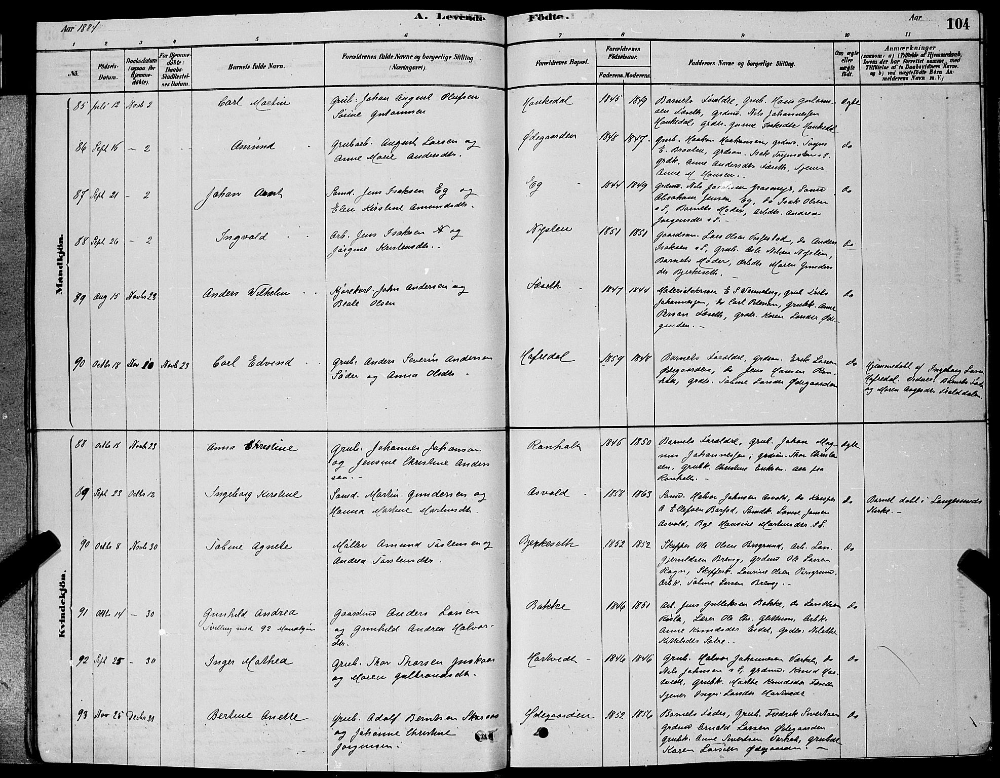 Bamble kirkebøker, SAKO/A-253/G/Ga/L0008: Parish register (copy) no. I 8, 1878-1888, p. 104