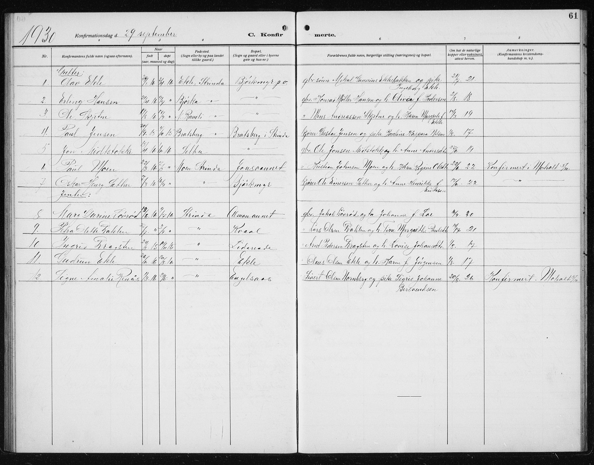 Ministerialprotokoller, klokkerbøker og fødselsregistre - Sør-Trøndelag, SAT/A-1456/608/L0342: Parish register (copy) no. 608C08, 1912-1938, p. 61