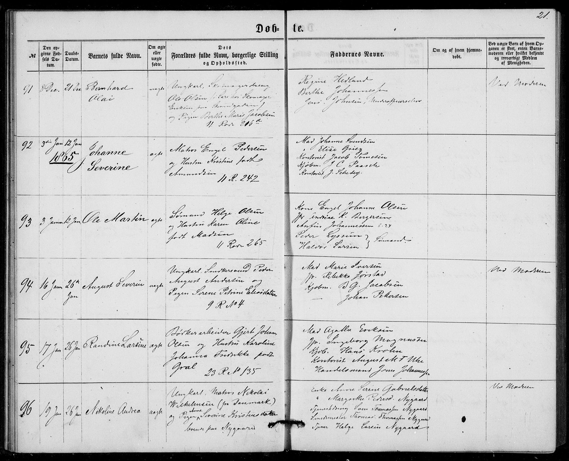 Fødselsstiftelsens sokneprestembete, ført av overlegen*, SAB/-: Parish register (official) no. A 1, 1863-1883, p. 21