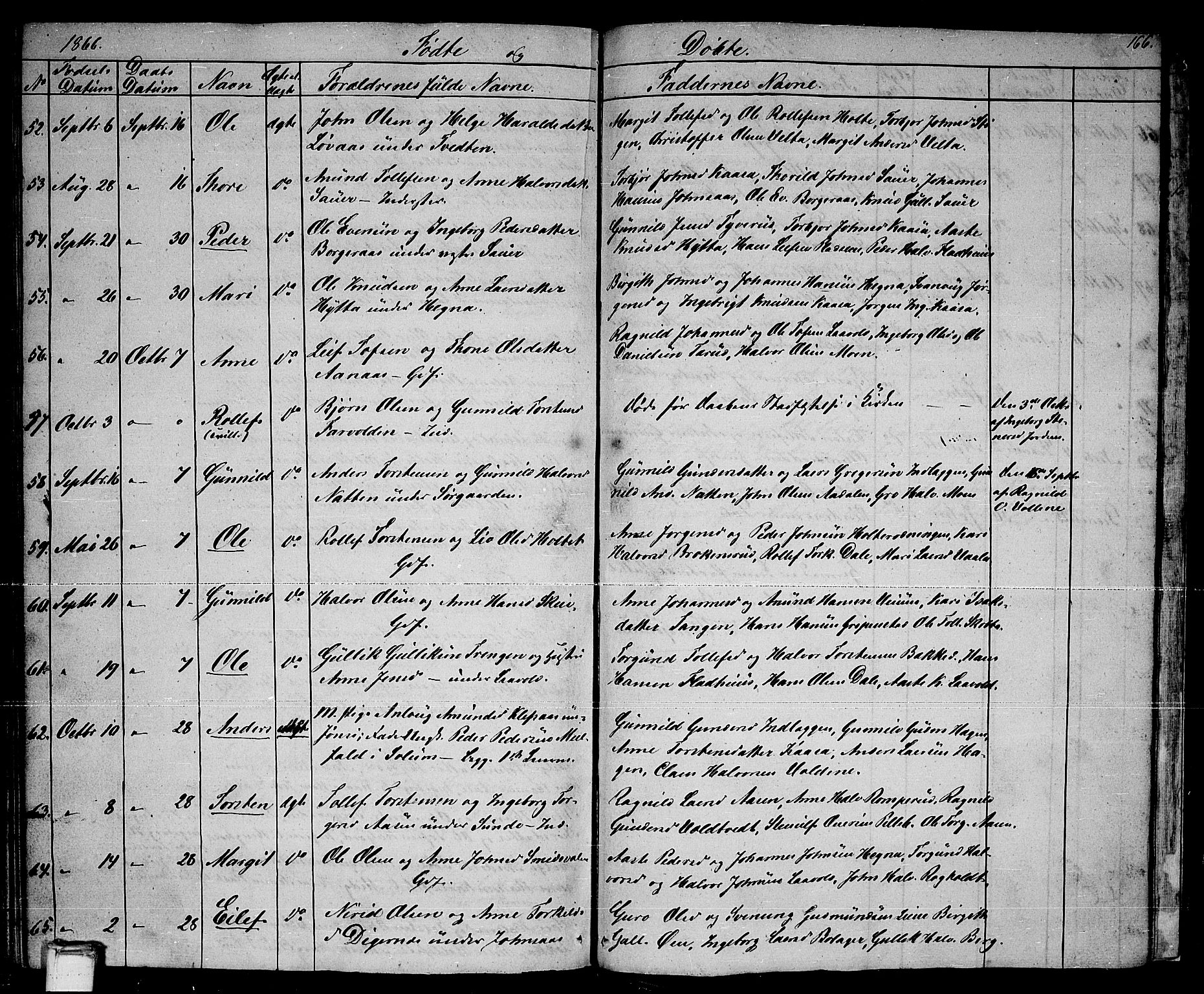 Sauherad kirkebøker, AV/SAKO-A-298/G/Ga/L0002: Parish register (copy) no. I 2, 1842-1866, p. 166