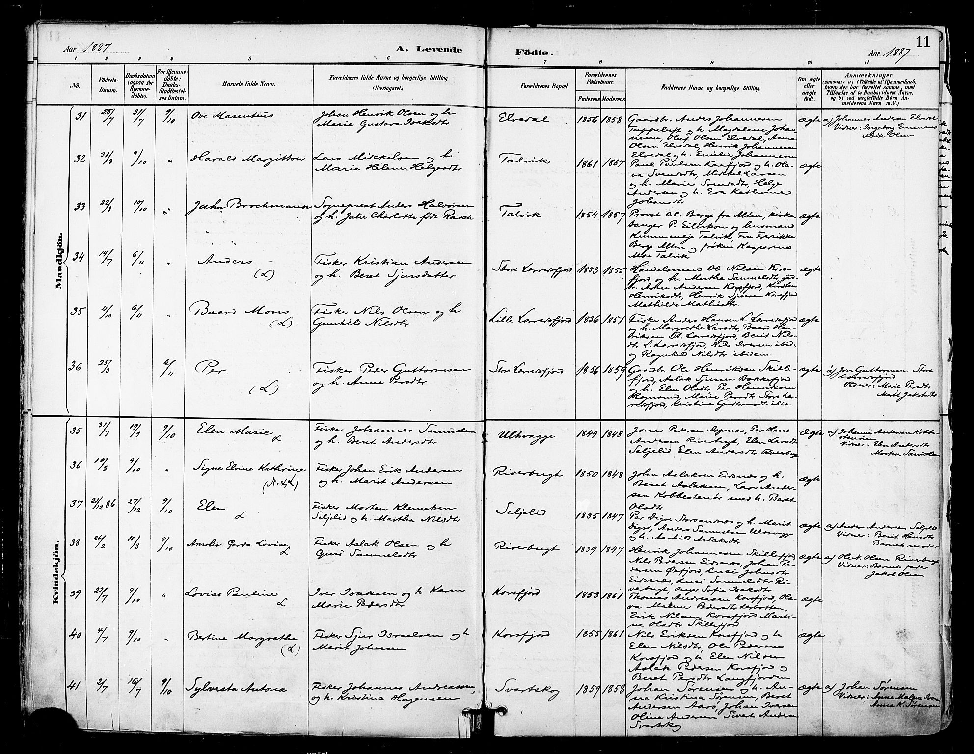 Talvik sokneprestkontor, AV/SATØ-S-1337/H/Ha/L0013kirke: Parish register (official) no. 13, 1886-1897, p. 11