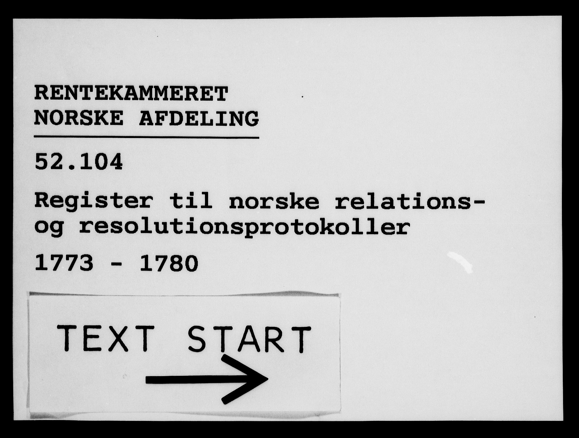 Rentekammeret, Kammerkanselliet, RA/EA-3111/G/Gf/Gfb/L0009: Register til norske relasjons- og resolusjonsprotokoller (merket RK 52.104), 1773-1780