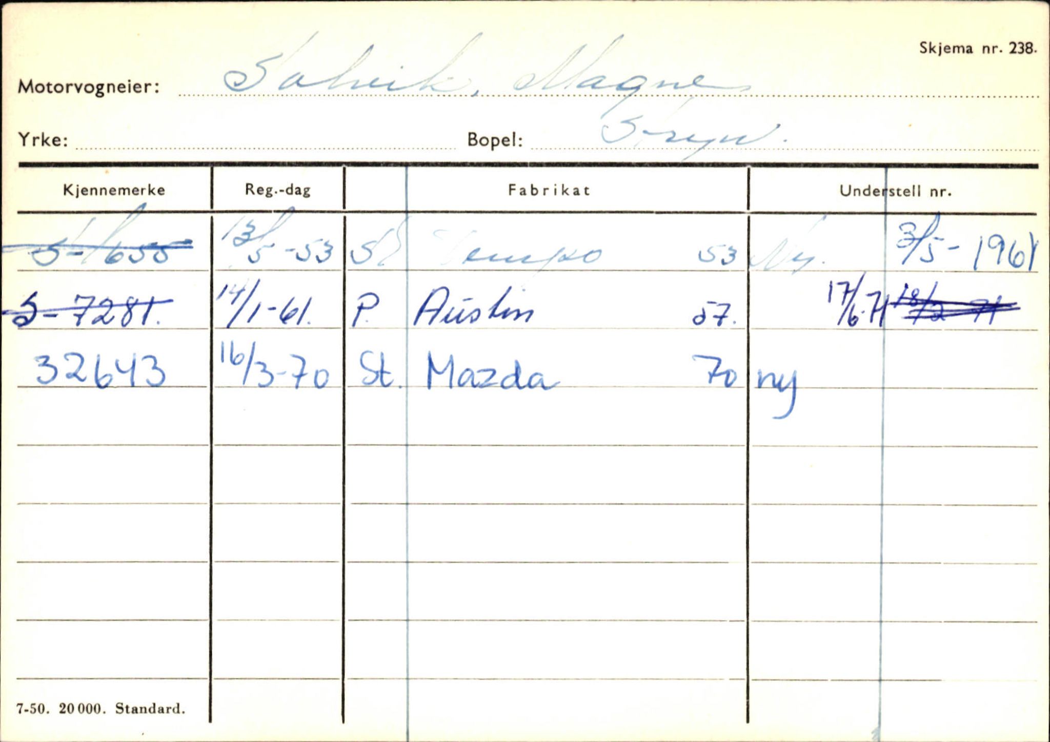 Statens vegvesen, Sogn og Fjordane vegkontor, AV/SAB-A-5301/4/F/L0131: Eigarregister Høyanger P-Å. Stryn S-Å, 1945-1975, p. 1443