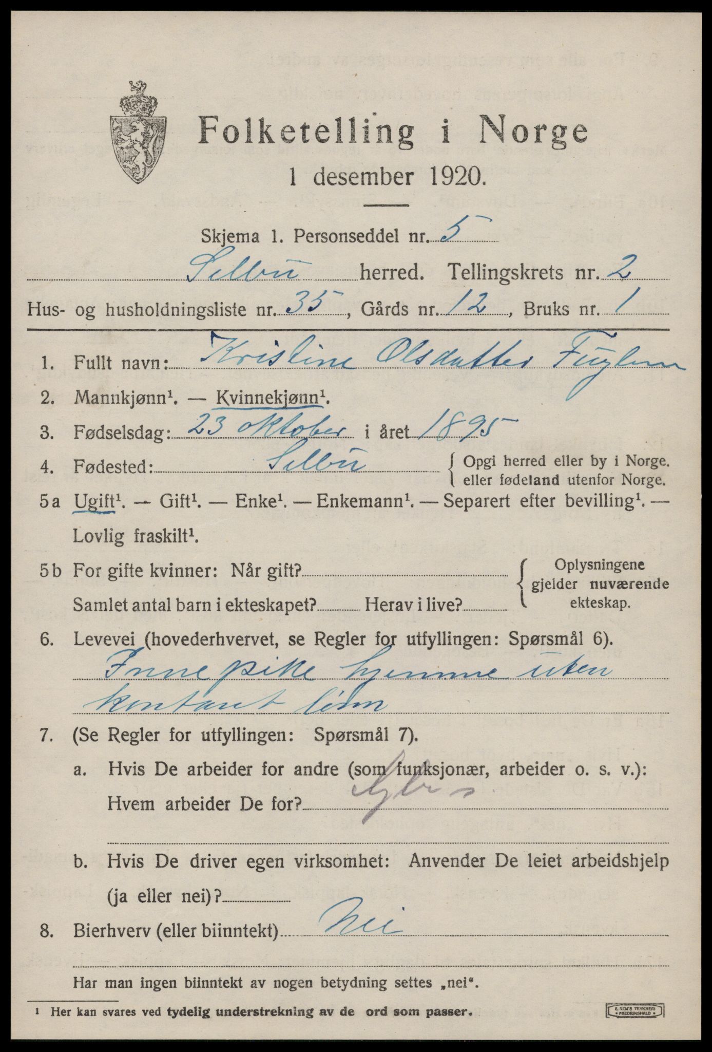 SAT, 1920 census for Selbu, 1920, p. 2296