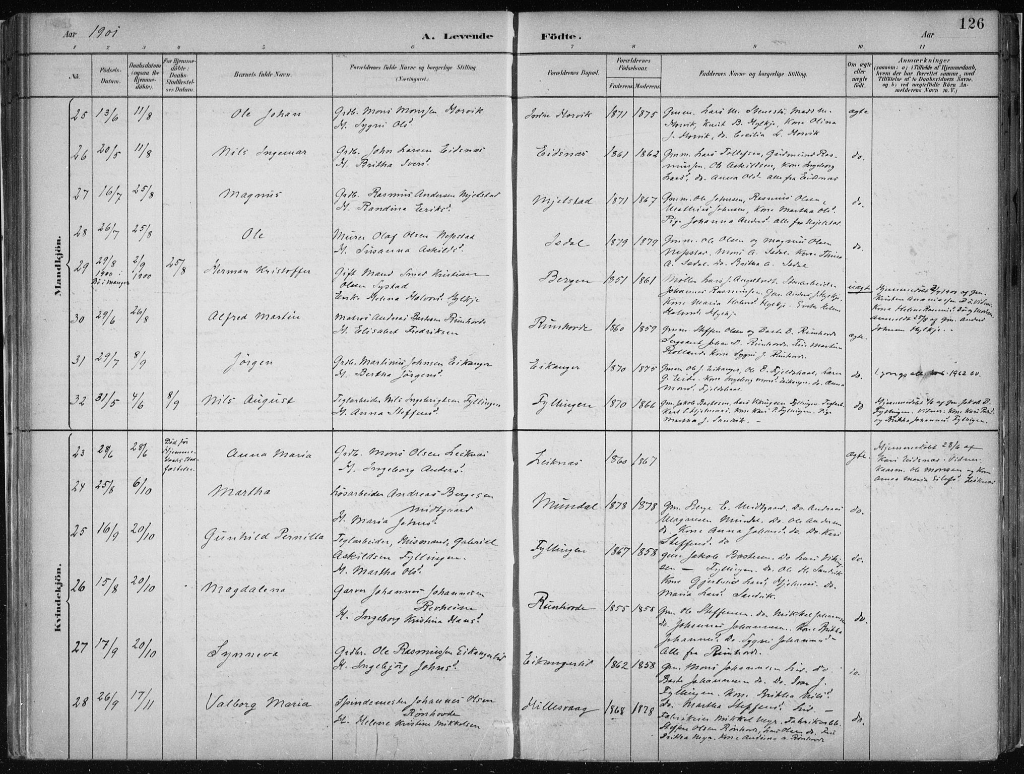 Hamre sokneprestembete, AV/SAB-A-75501/H/Ha/Haa/Haab/L0001: Parish register (official) no. B  1, 1882-1905, p. 126