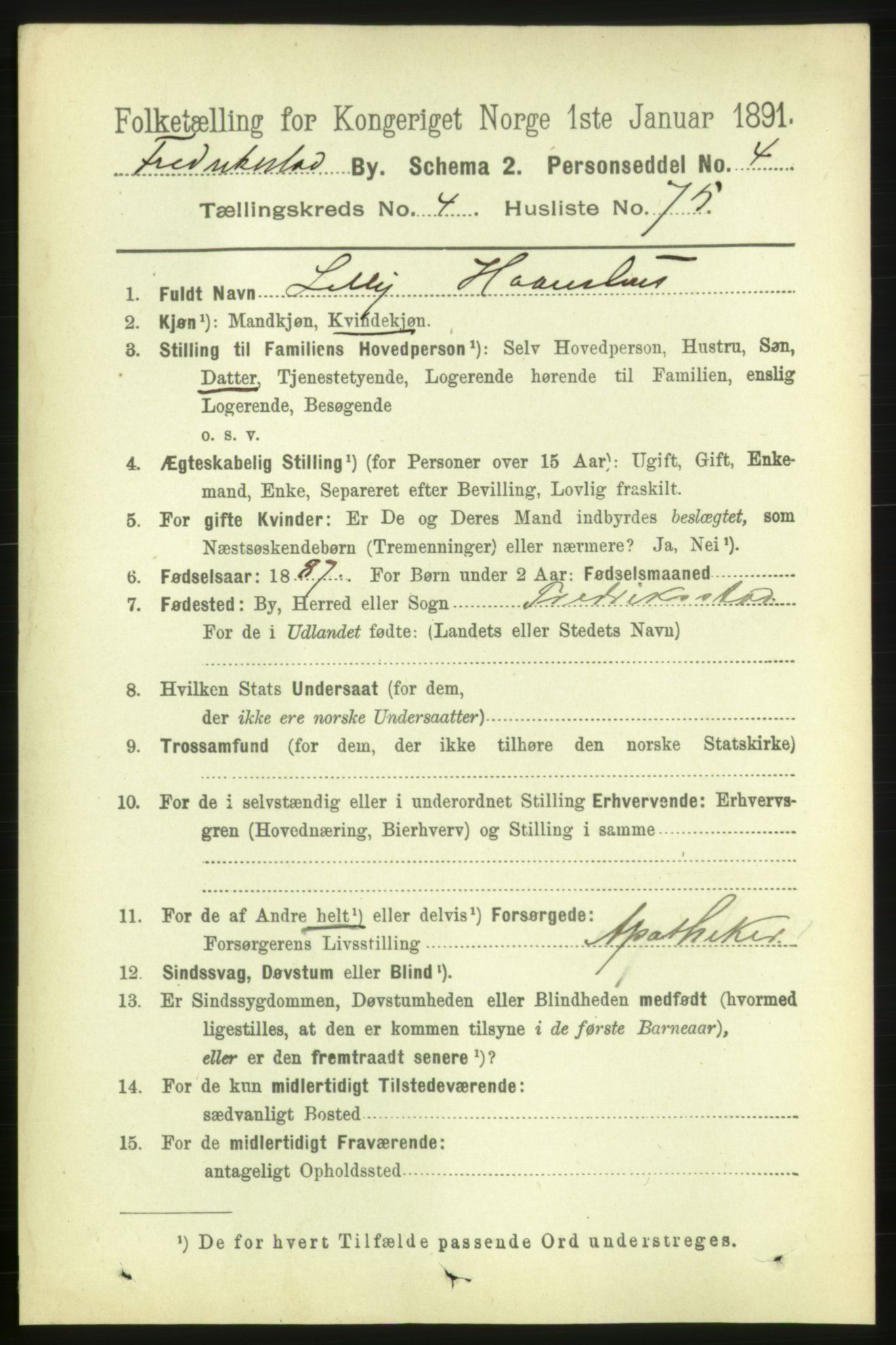 RA, 1891 census for 0103 Fredrikstad, 1891, p. 6825