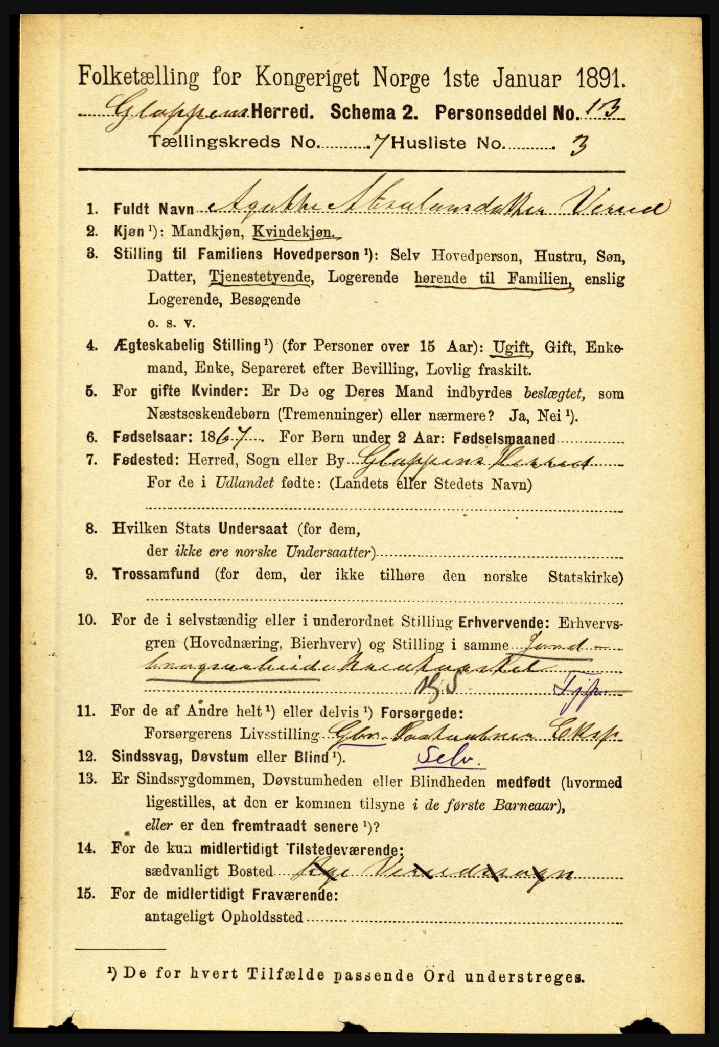 RA, 1891 census for 1445 Gloppen, 1891, p. 2688