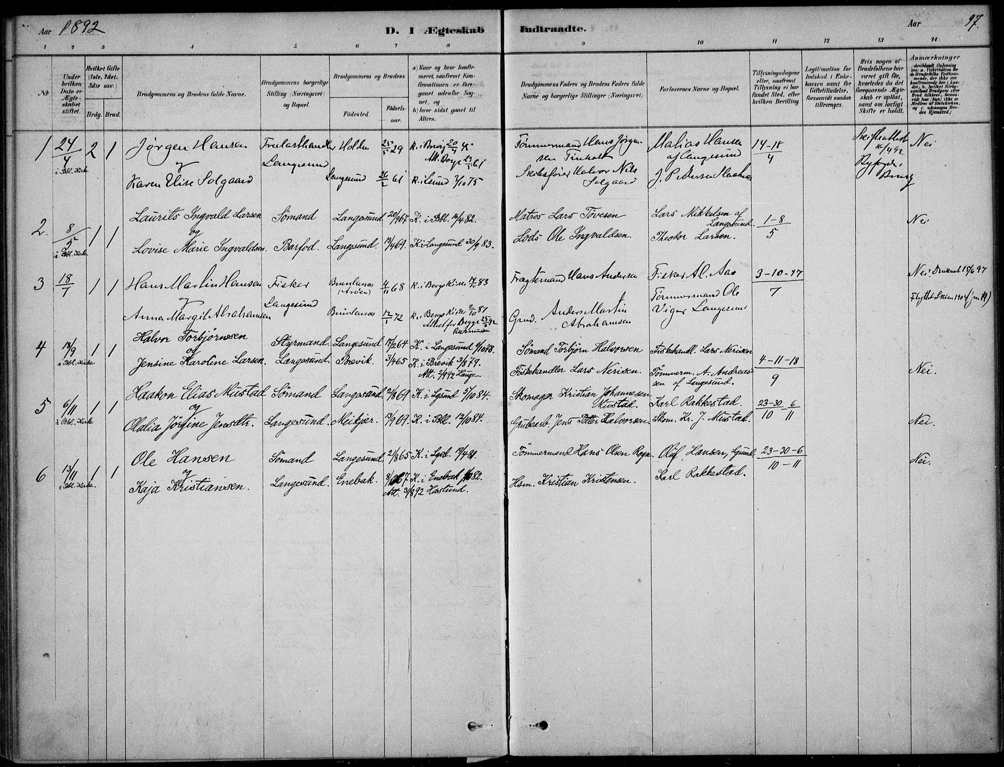 Langesund kirkebøker, SAKO/A-280/F/Fa/L0002: Parish register (official) no. 2, 1878-1892, p. 97